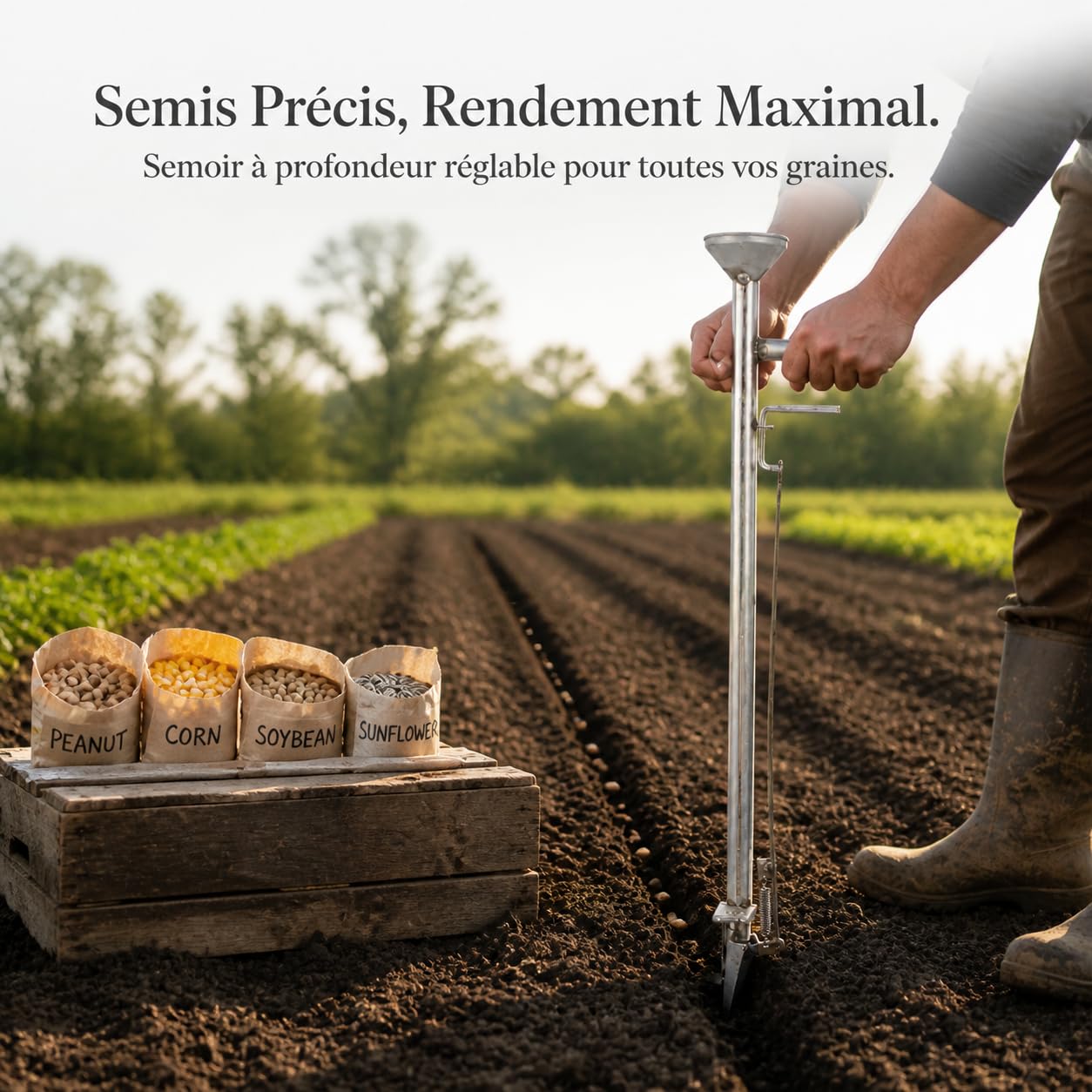 Semoir Manuel Métal Galvanisé Réglable | Construction métal galvanisé, millet, profonur ajustable, pour , , soja, légumes, pour semis, pour ferme