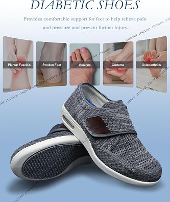 Men's Diabetic Shoes for Swollen Feet Extra Wide Seniors Health Slippers with Fastening