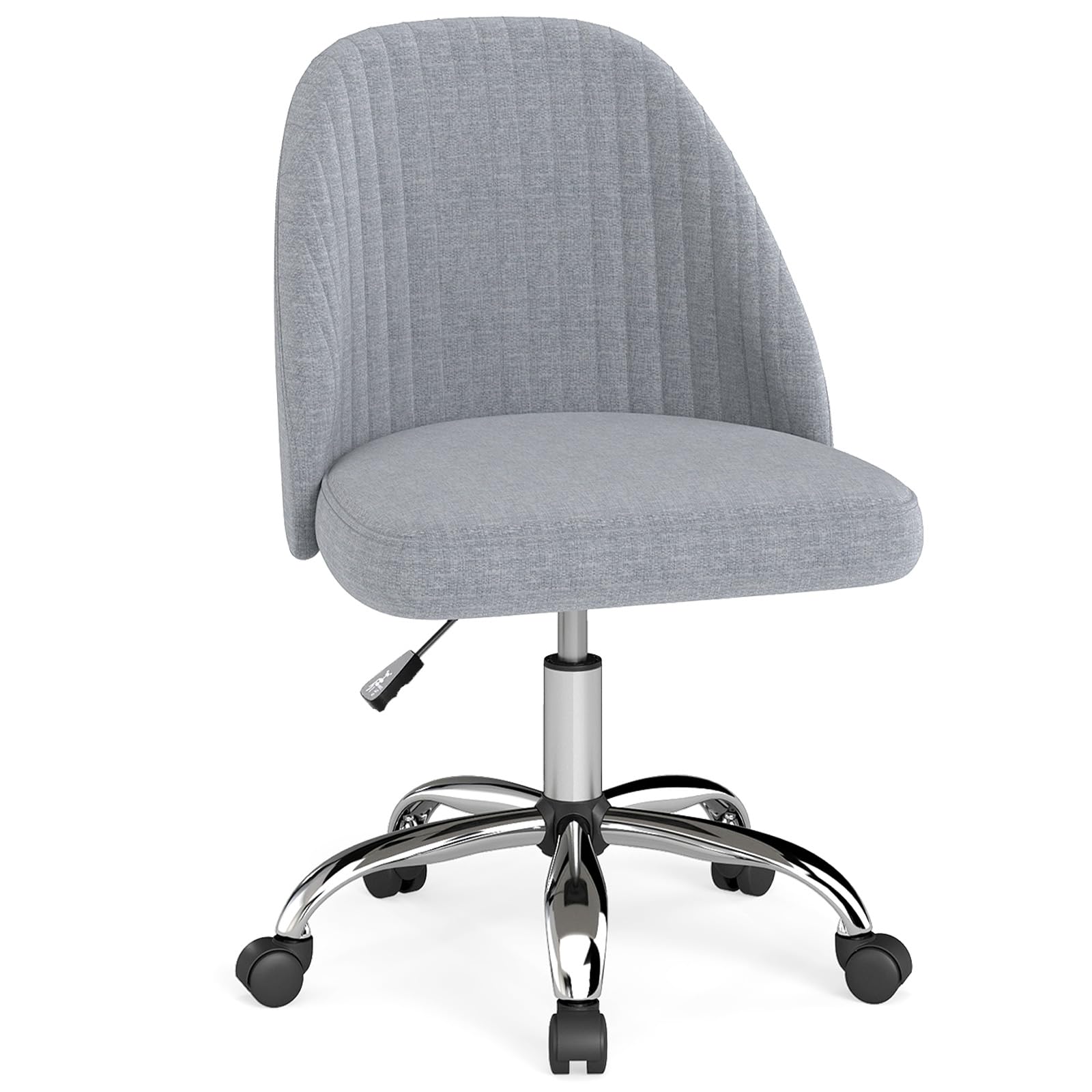 COSTWAY Swivel Office Chair, Ergonomic Armless Height Adjustable Desk Chair with Wheels, Curved Backrest and Upholstered Seat, Mid-Back Executive Vanity Task Chairs for Home Office (Grey)