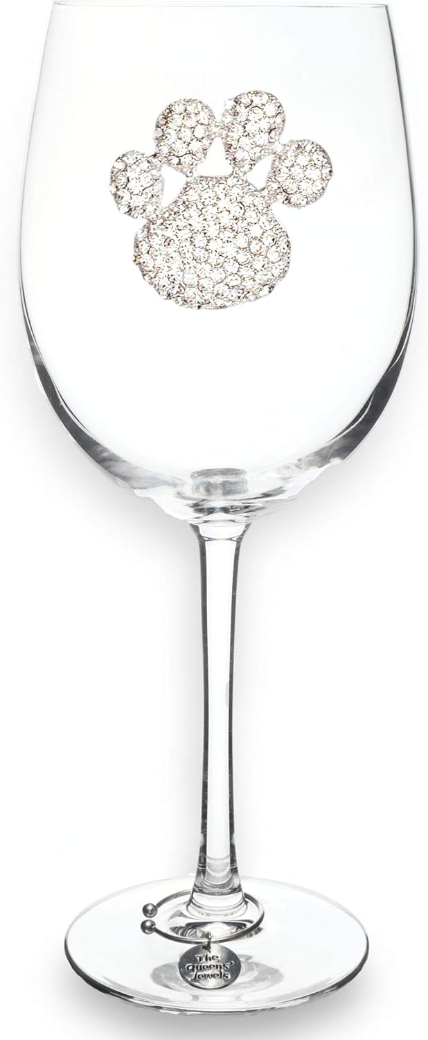 THE QUEENS' JEWELS Cat Lady Jeweled Stemmed Wine Glass, 21 oz. - Unique Gift for Women, Birthday, Cute, Fun, Not Painted, Decorated, Bling, Bedazzled, Rhinestone