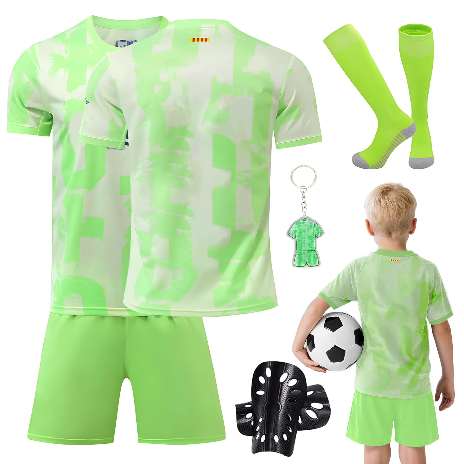 Ronronner Fußball Trikot Set für Jungen Nr. 19, Fussballtrikot Kinder Jungen, Socken & Schienbeinschoner - Kinder Fussballtrikot & Trainingsausrüstung