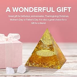 Hopeseed Orgone Crystals Pyramid for Positive Energy Orgonite Citrine Healing Stones and White Crystal Pyramids for Relieves Stress Chakra Healing Meditation Promote Luck, Wealth and Success