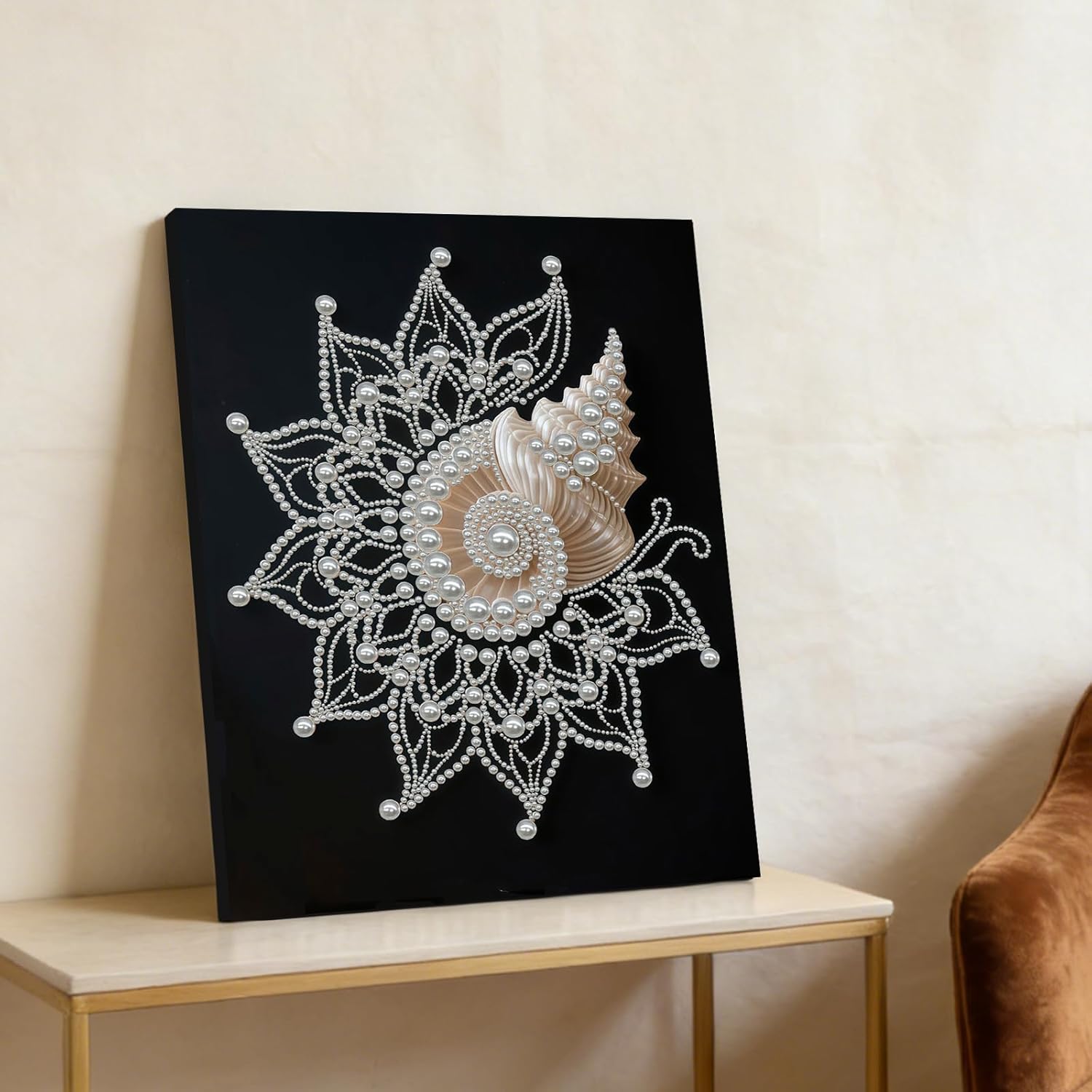 POETRYDRAW DIY Diamond Pearl Painting Kit for Adults Shell Flower, Beginner Friendly Craft Kits with Frame 30x40cm, Home Decor Housewarming Gift, Diamond Dots Beads Canvas Art for Wall Decor