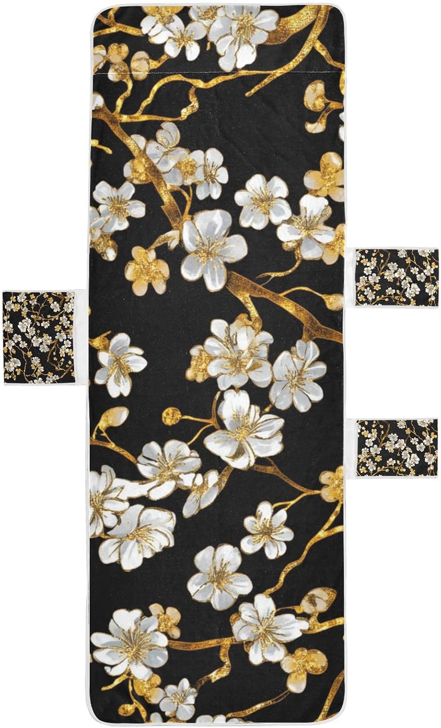 Black and Gold Vintage Flowers Patio Chaise Lounge Chair Cover Soft Outdoor Chair Covers with Windproof Straps for Outdoor Sunbathing Trips, 85" X 30"