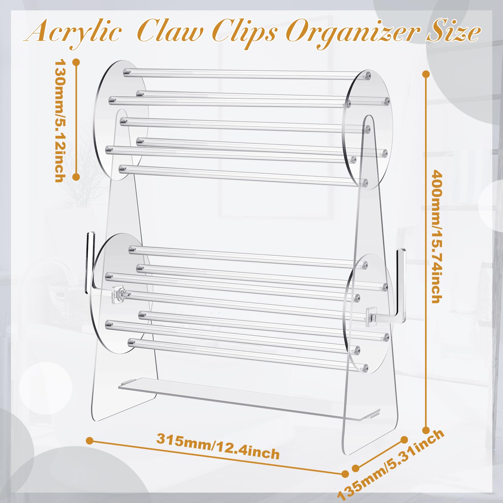 Lineshading Acrylic Claw Clip Holder 360 Degree Rotating Claw Clip Organizer Hair Accessories Organizer Storage Display Clear Stand for Women Vanity Dressing Table(Round Style)