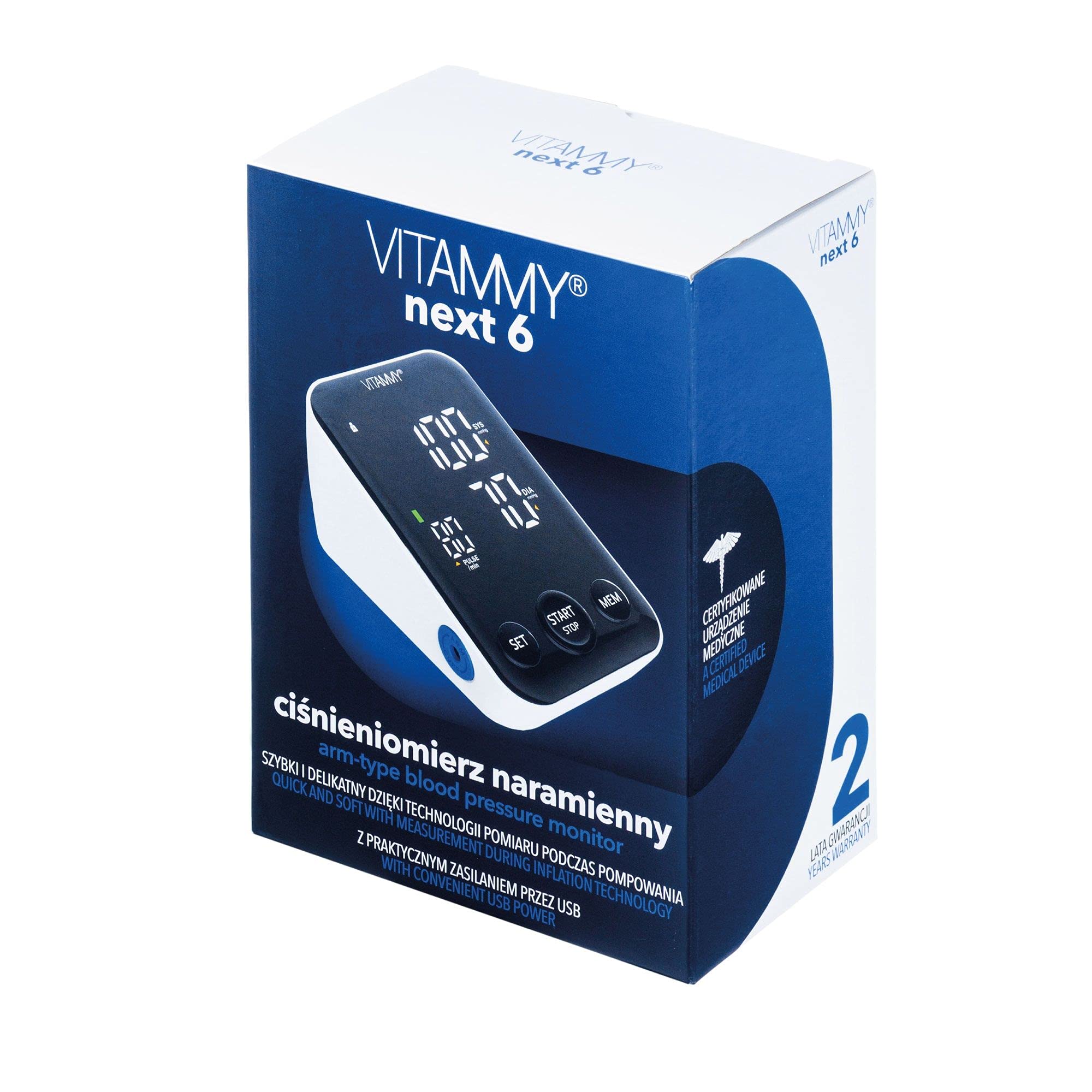 VITAMMY NEXT 6 Ciśnieniomierz naramienny, pomiar podczas pompowania, wykrywanie arytmii