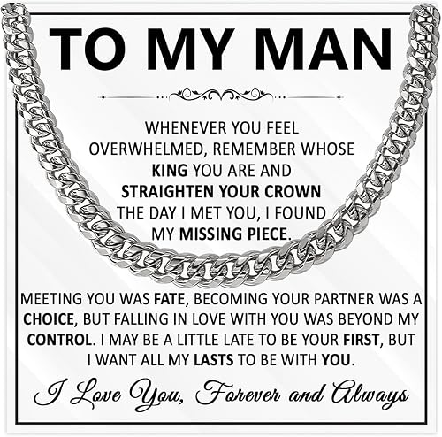 Xukaenus To My Man Necklace, Men Cuban Link Chain Necklace For Boyfriend, Gifts 