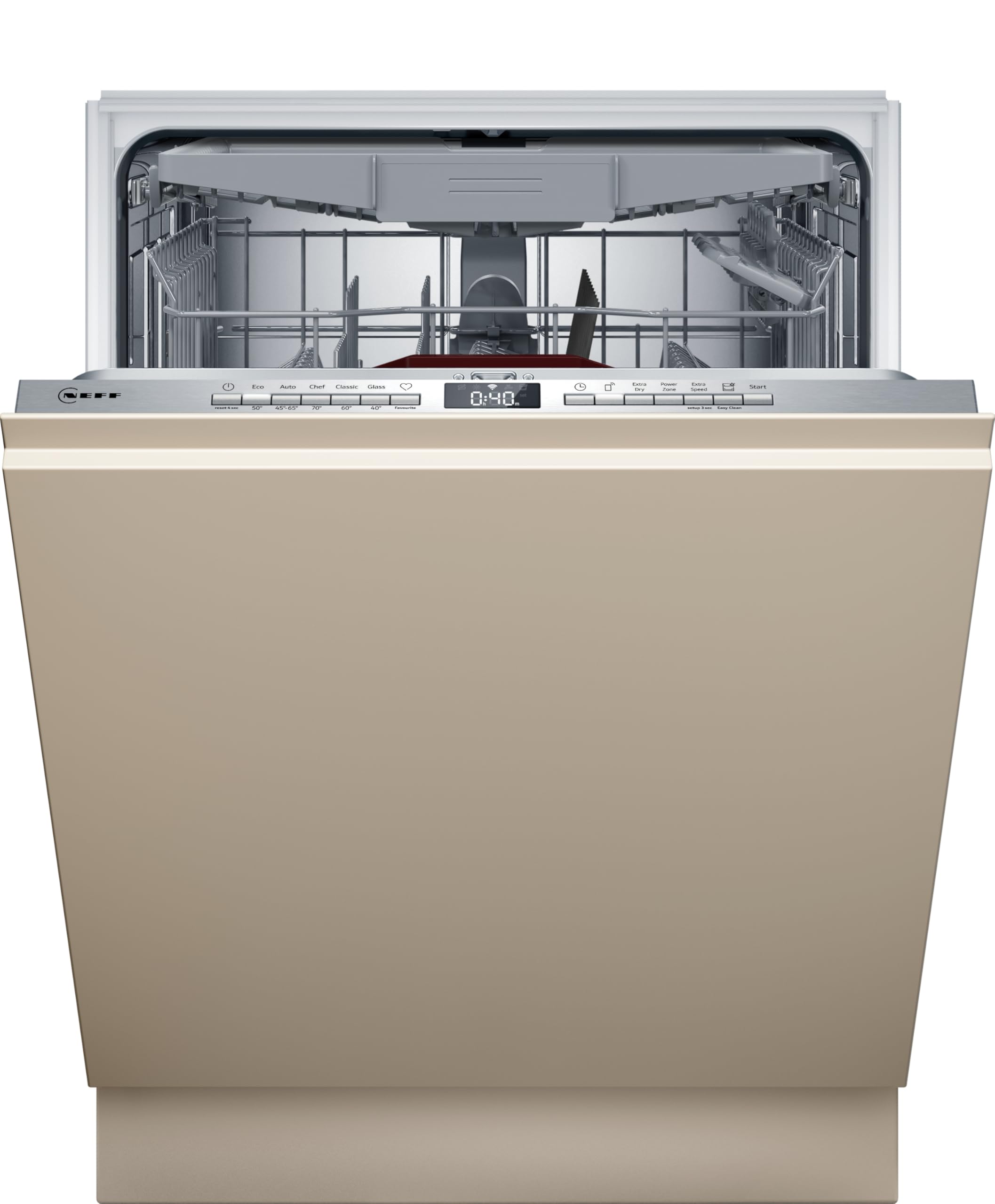 NEFF N 50 Lavavajillas totalmente integrable, 60 cm, S155HCX03E, fabricado en Alemania, sistema Flex de 1 cesta para carga fácil, Chef 70 °C, descarga de programas, AquaStop, InfoLight, Home Connect