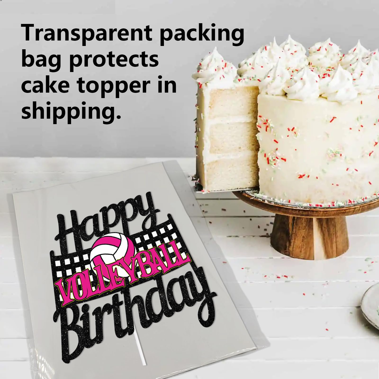 Volleyball Happy Birthday Kuchen Topper – Mädchen, Strand-Design, Glitzernd, 9,8x15 Cm, Für Sport-Themengeburtstag