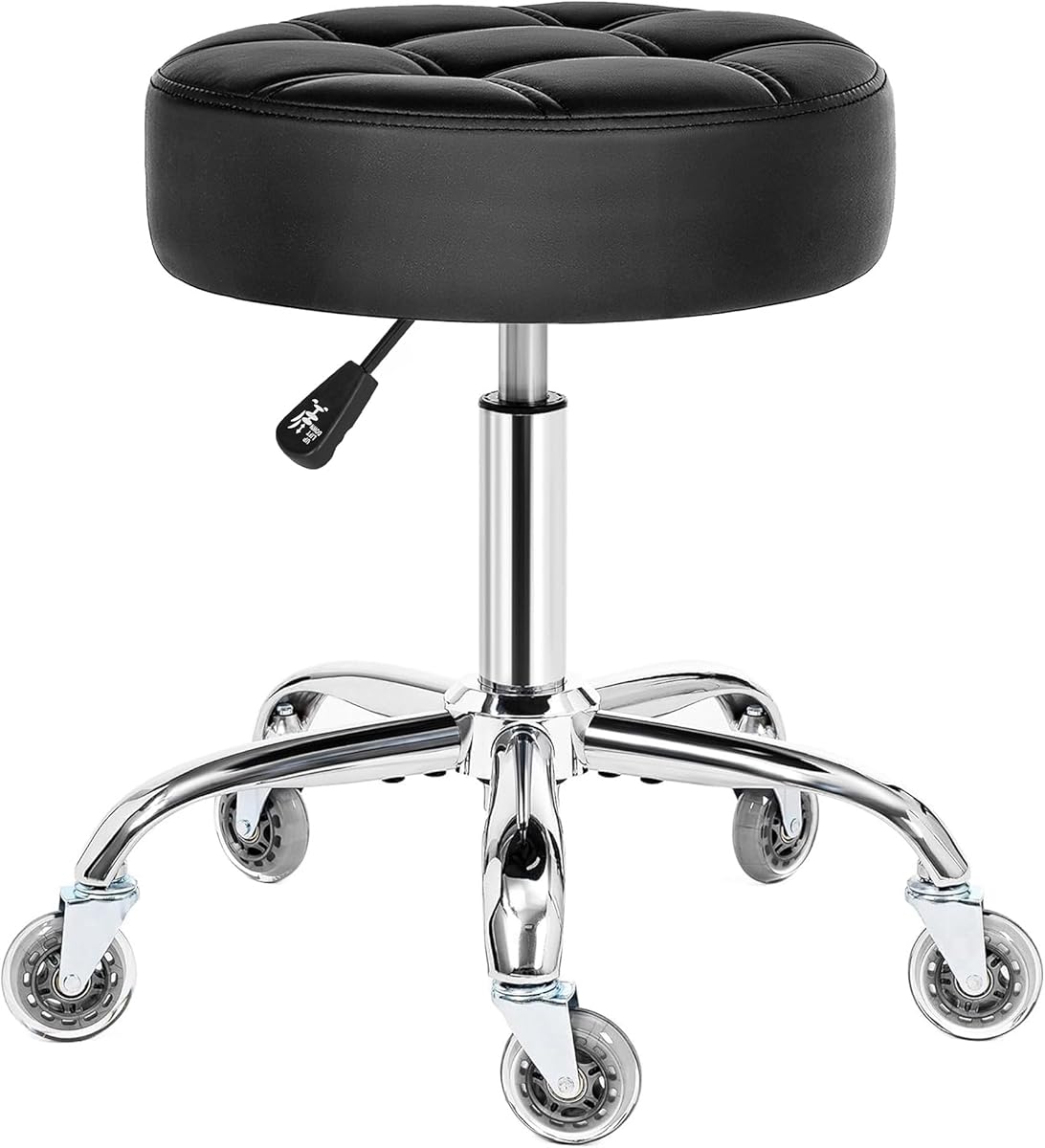 BEWISHOME Rolling Stool with Wheels, Adjustable Stool Heavy Duty 450lb, 360° Swive Rolling Chair for Massage Spa Medical Tattoo, PU Thick Seat Padding Salon Chair(Black) BYD01B