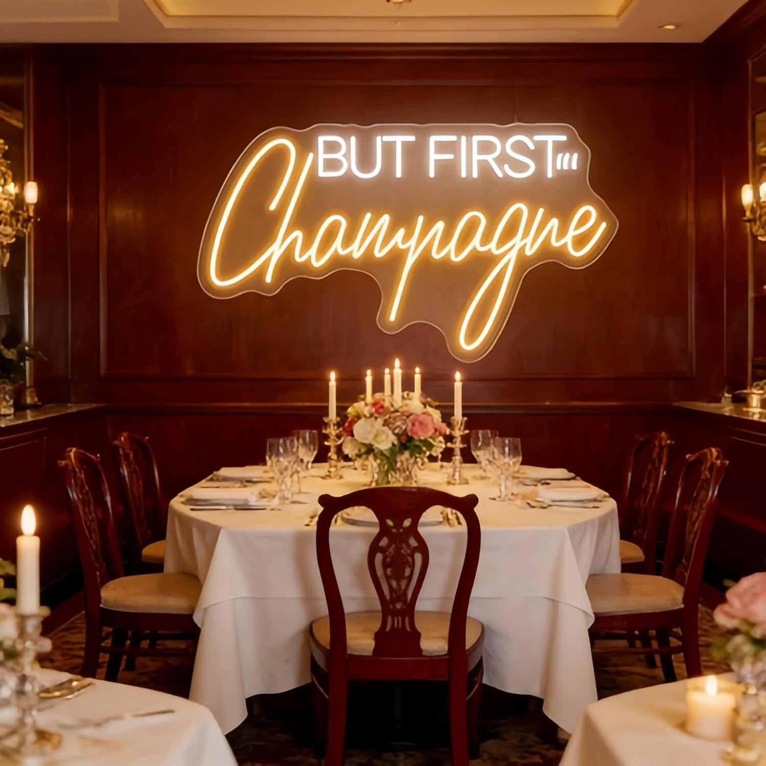 But First Champagne Neon Sign: Wedding Bar Decor USB Powered LED Decorative Lamp Unique Gifts Wall Decoration