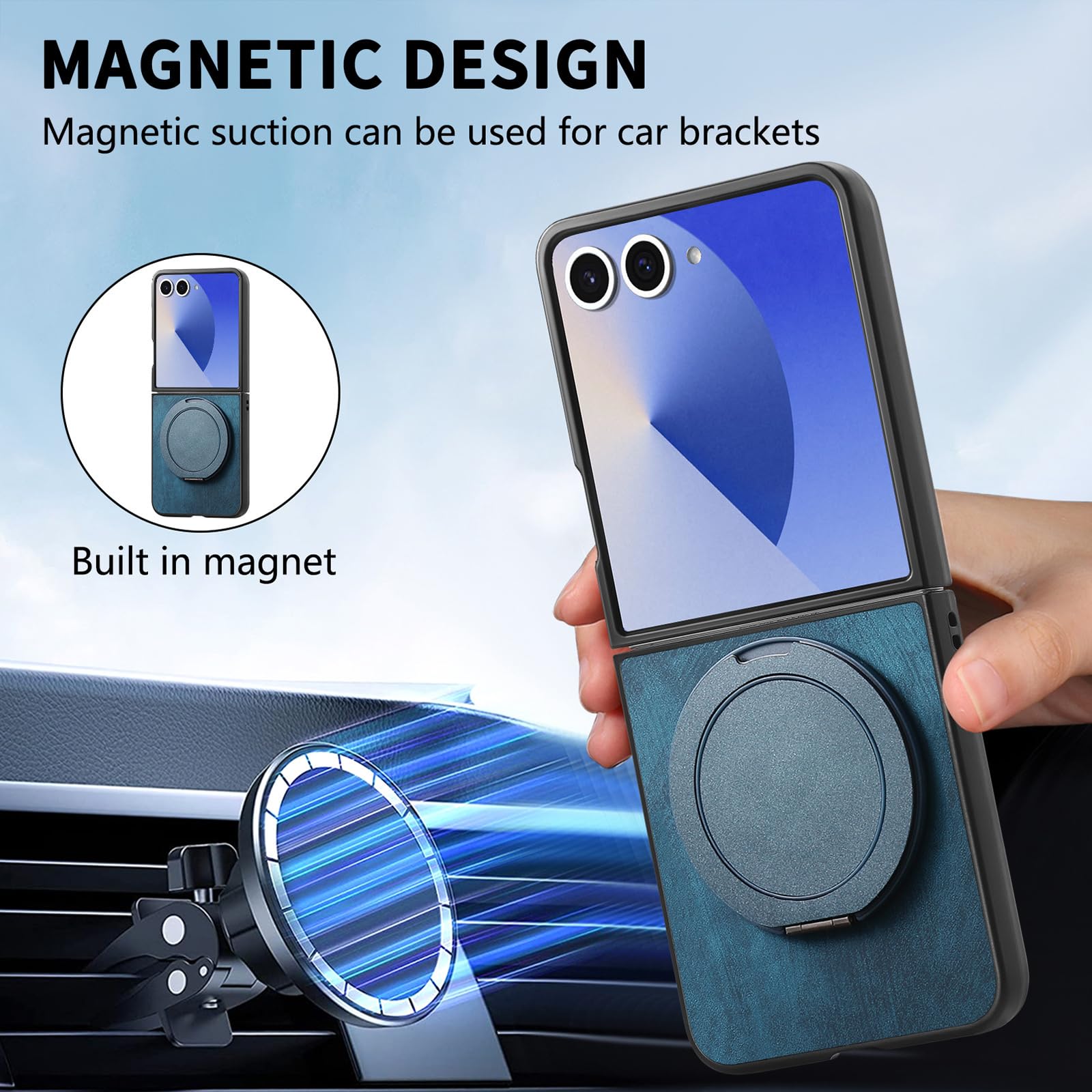 Magnetica Custodia per Samsung Galaxy Z Flip 8, Rotabile Anello Supporto