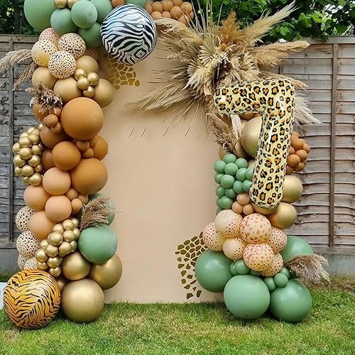 Miniatura 6 de TONIFUL Globo grande de leopardo de 32 pulgadas con el número 7 de guepardo digital de siete globos de animales con temática de safari para fiestas