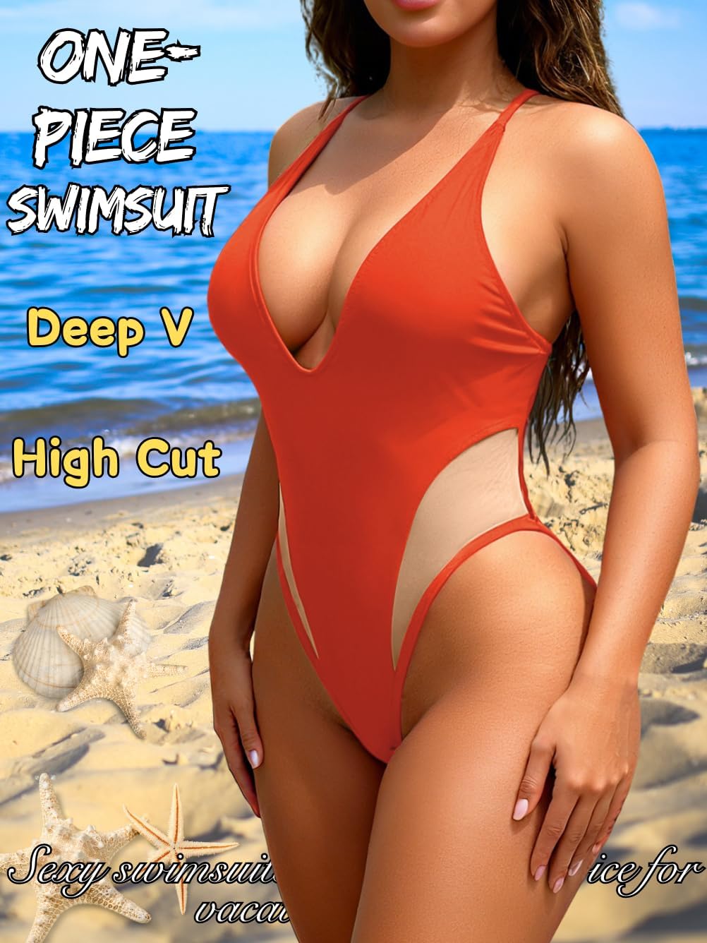 Sexy Women Deep V One Piece Swimsuits, High Cut Low Back Thong Bathing Suit, Tummy Control Slimming Swimsuit Vacation