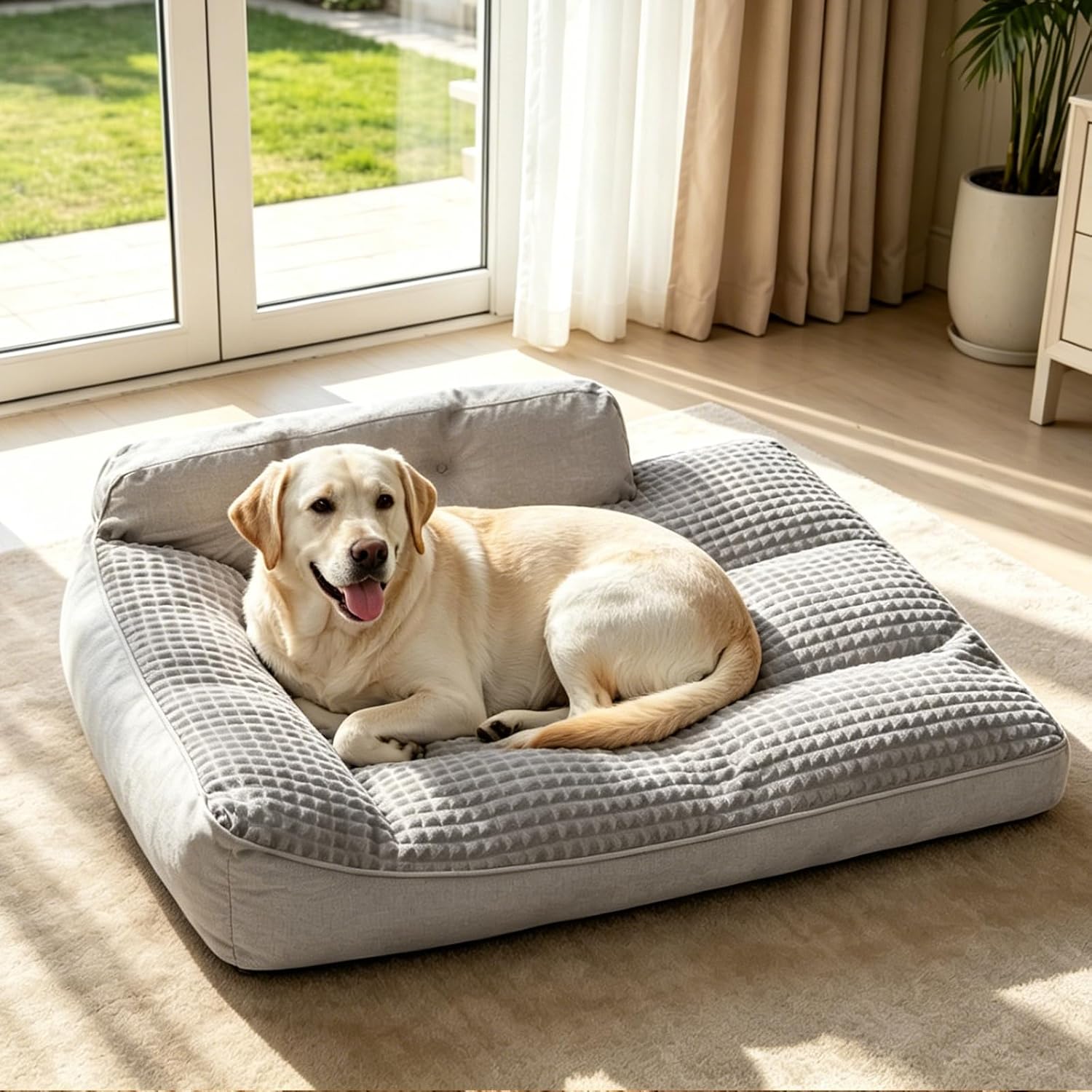 Large Dog Bed, Orthopedic Dog Couch & Pillow with Sides, Extra Thick Soft Fluffy & Comfortable Orthopedic Dog Bed, Machine Washable & All-Season Use, Durable Dog Crate Pad with Non-Slip Bottom