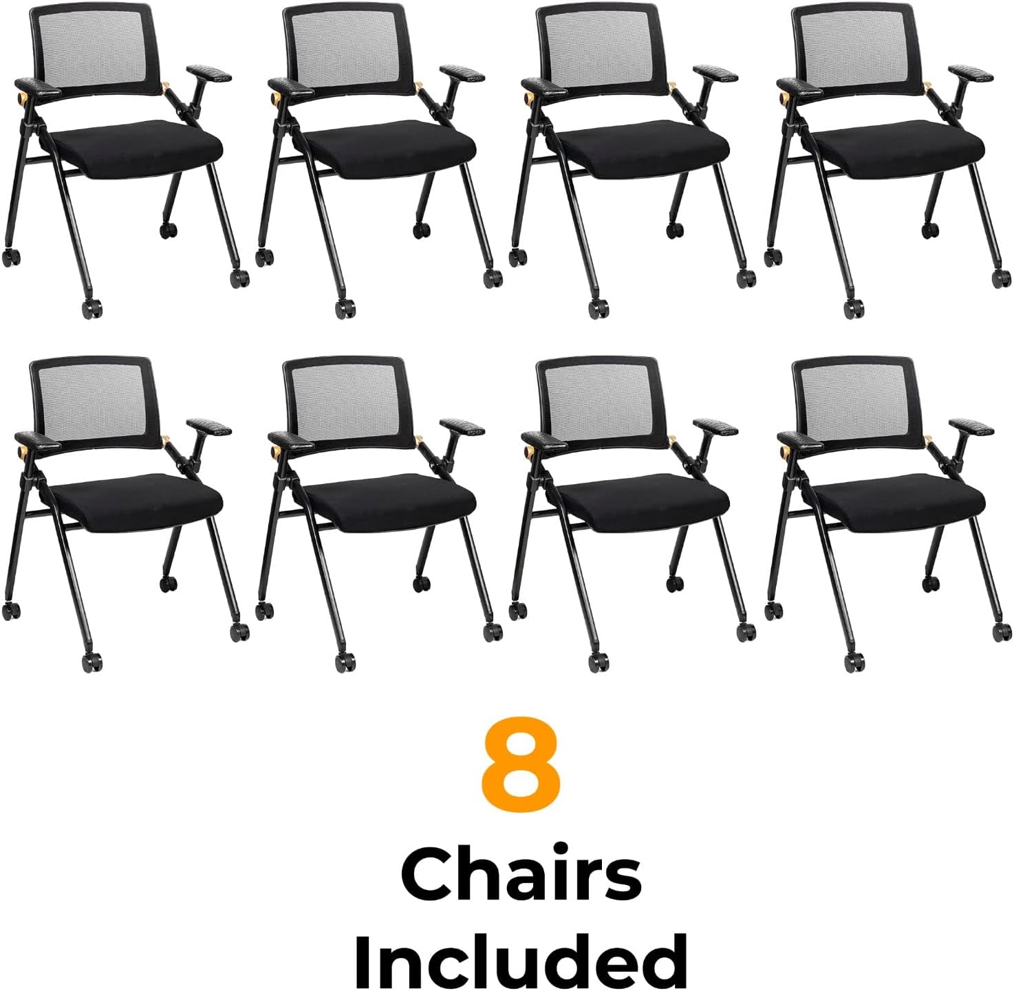 Triton Folding 8 Poker Chairs with Wheels – Cushioned Seat, Soft Padded Armrests, Heavy Duty Frame & Smooth Mobility – Foldable Space Saving Chair for Poker Nights, Events, and Game Room Seating