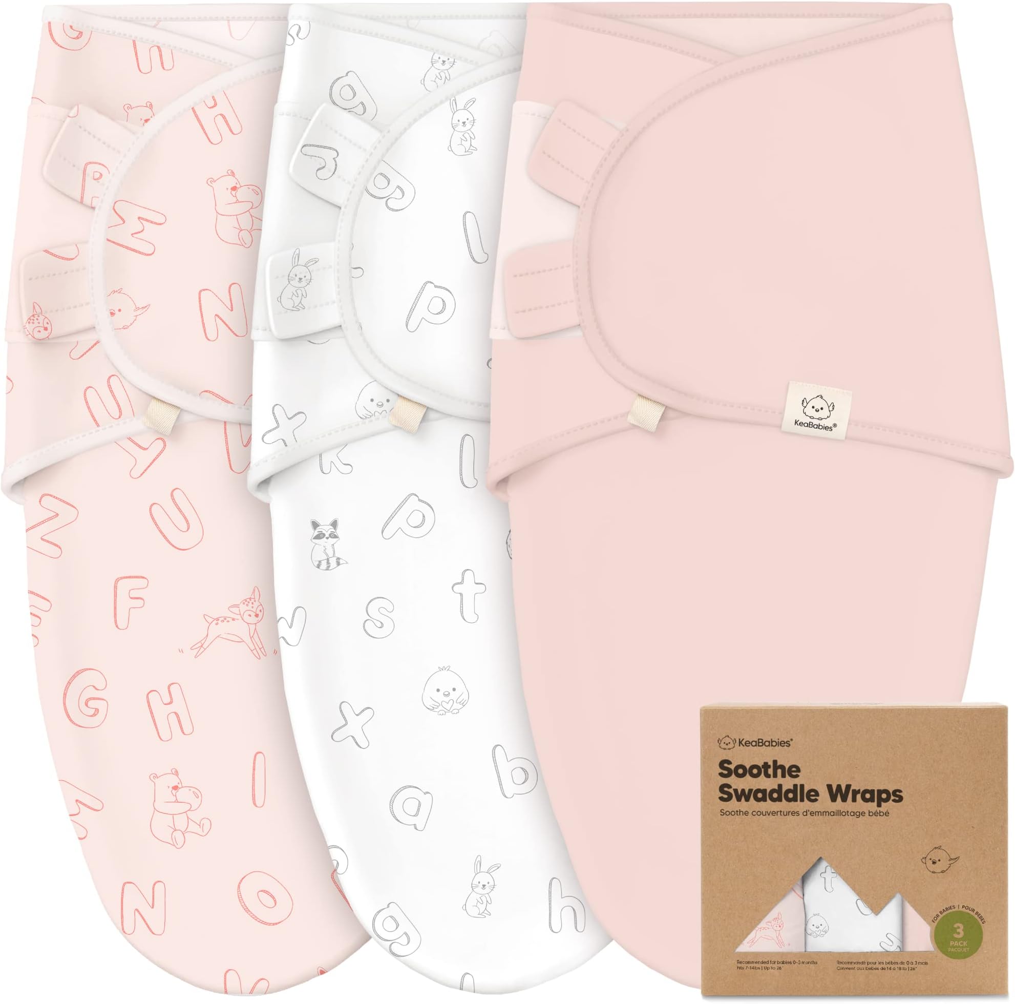 KeaBabies Unisex Baby Keababies Baby Swaddle Wrap with Zipper (pack of 3)
