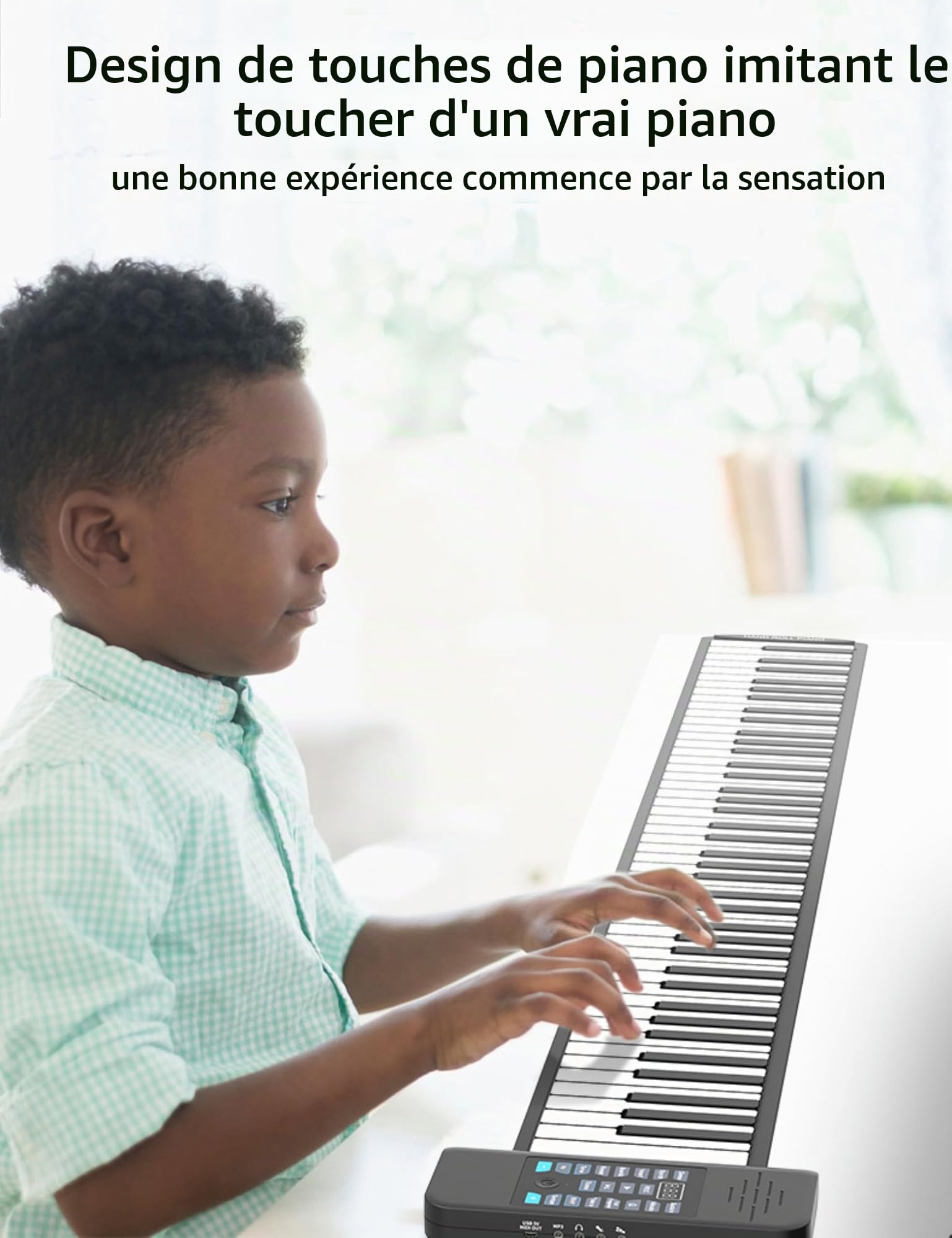 Piano Enroulable 88 Touches, Clavier de Piano électrique Rechargeable avec 128 Tonalités et Haut-parleur Intégré, Fonction MIDI Bluetooth, Piano électrique Portable(Le noir)