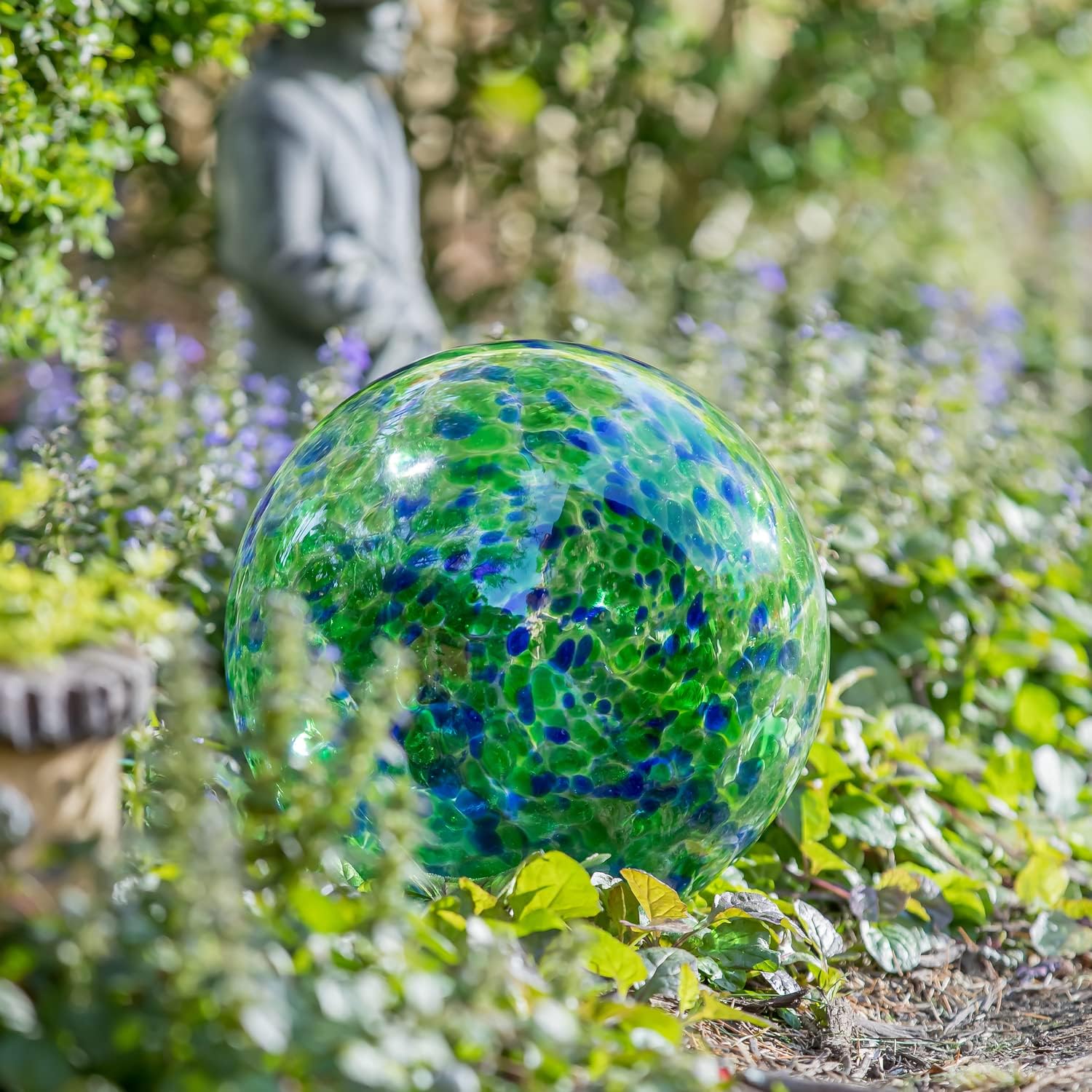 Evergreen 10" Art Glass Turquoise Confetti Gazing Ball with Stand