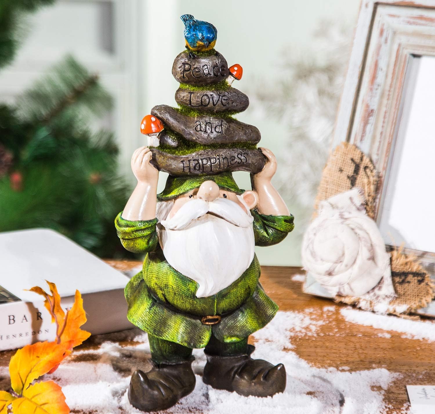 Ivy Home Garden Gnome Statue Outdoor Decorative Gnome Statue,Gnome Held Stones with His Head