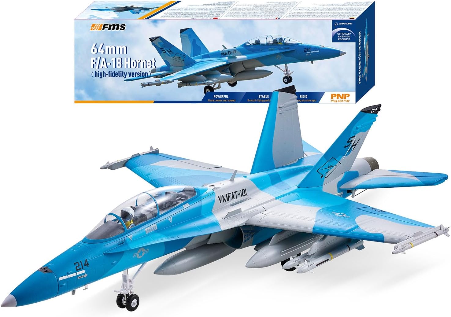 Fms Rc Jets 64mm F-18（SIM） Hornet EDF Fighter Jet Rc Airplanes for Adults Remote Control Planes PNP(NO Transmitter Batteries and Charger)