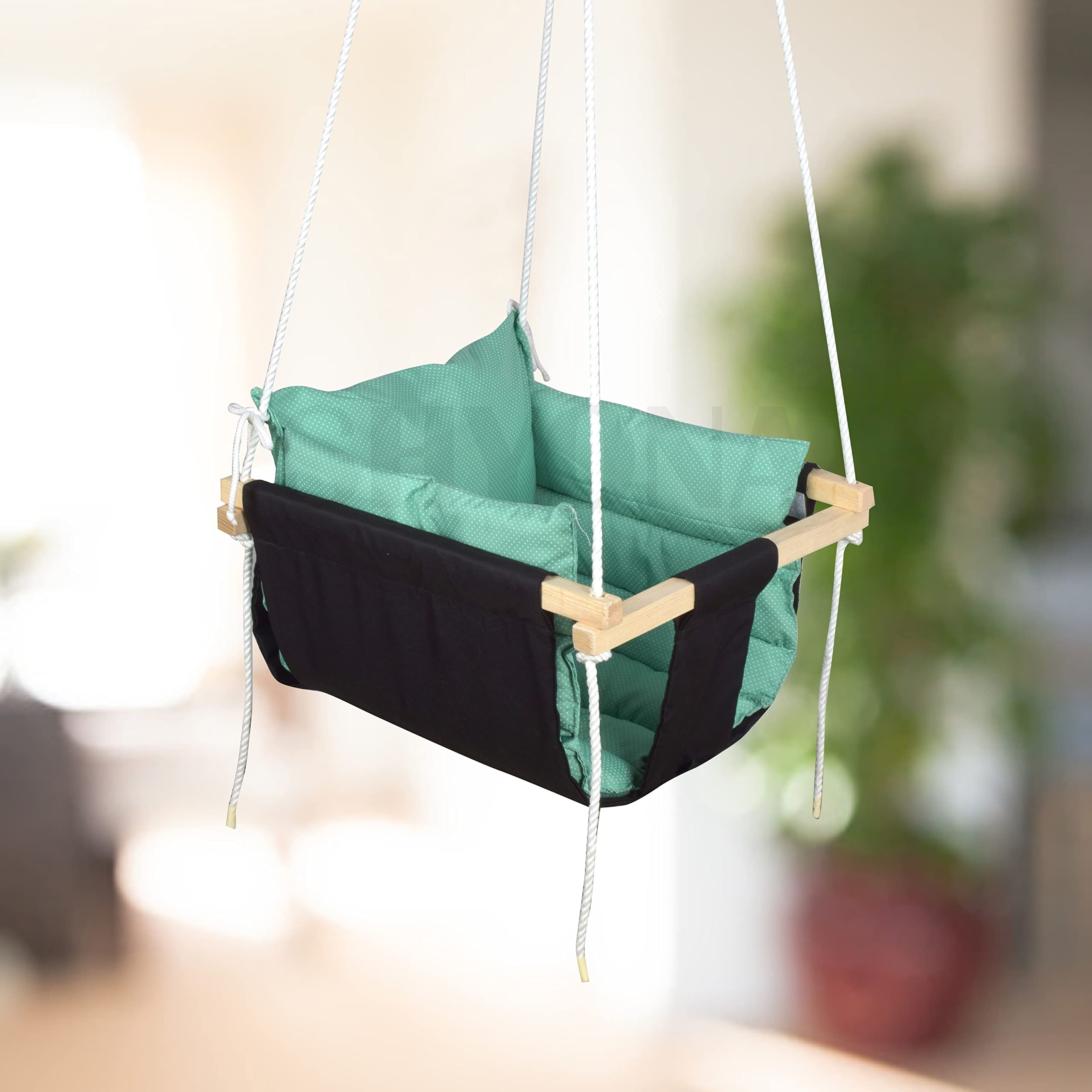 SHYONA Swing Jhula for Kids Baby's Children Folding and Washable 0-8 Years Garden Jhula for Babies for Indoor Outdoor (Black Green)