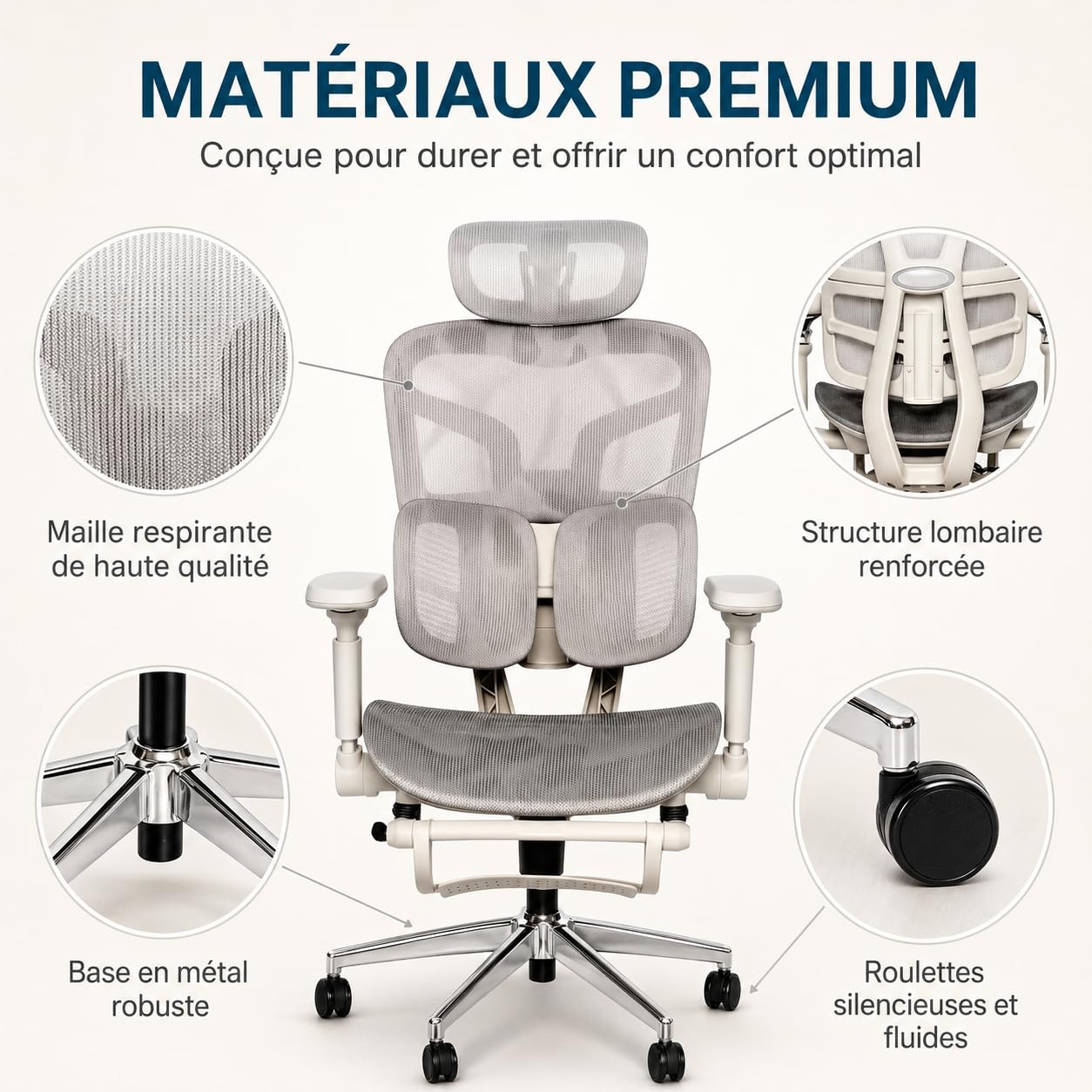 Silla de oficina ergonómica, cómoda/ajustable, reposapiés, reposabrazos 6D, reposacabezas 2D, silla de oficina con doble soporte lumbar, ruedas silenciosas, respaldo reclinable