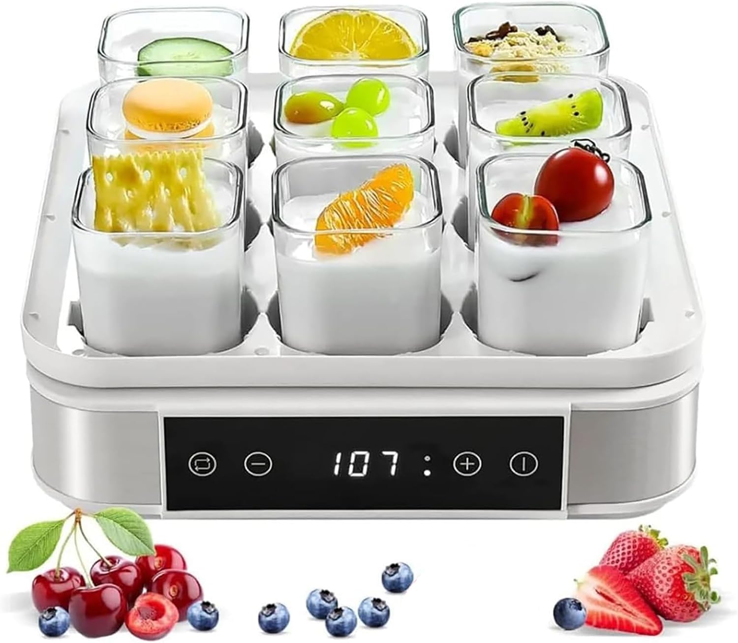 Genérico Yogurtera Digital Automática con Pantalla LCD y Frascos de Vidrio Reutilizables, Control de Temperatura Constante y Ajuste de Tiempo para Yogur Orgánico y Queso