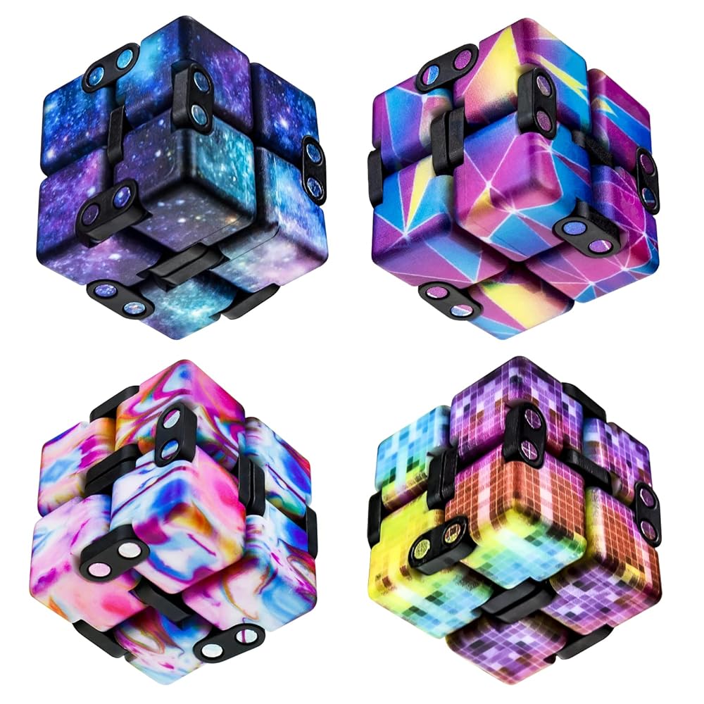 Infinitycube Fidget Toy Stress Relieving Fidgeting Game for Kids and Adults,Cute Pocket-Sized Unique Gadget for Anxiety Relief and Kill Time (4, Colorful)