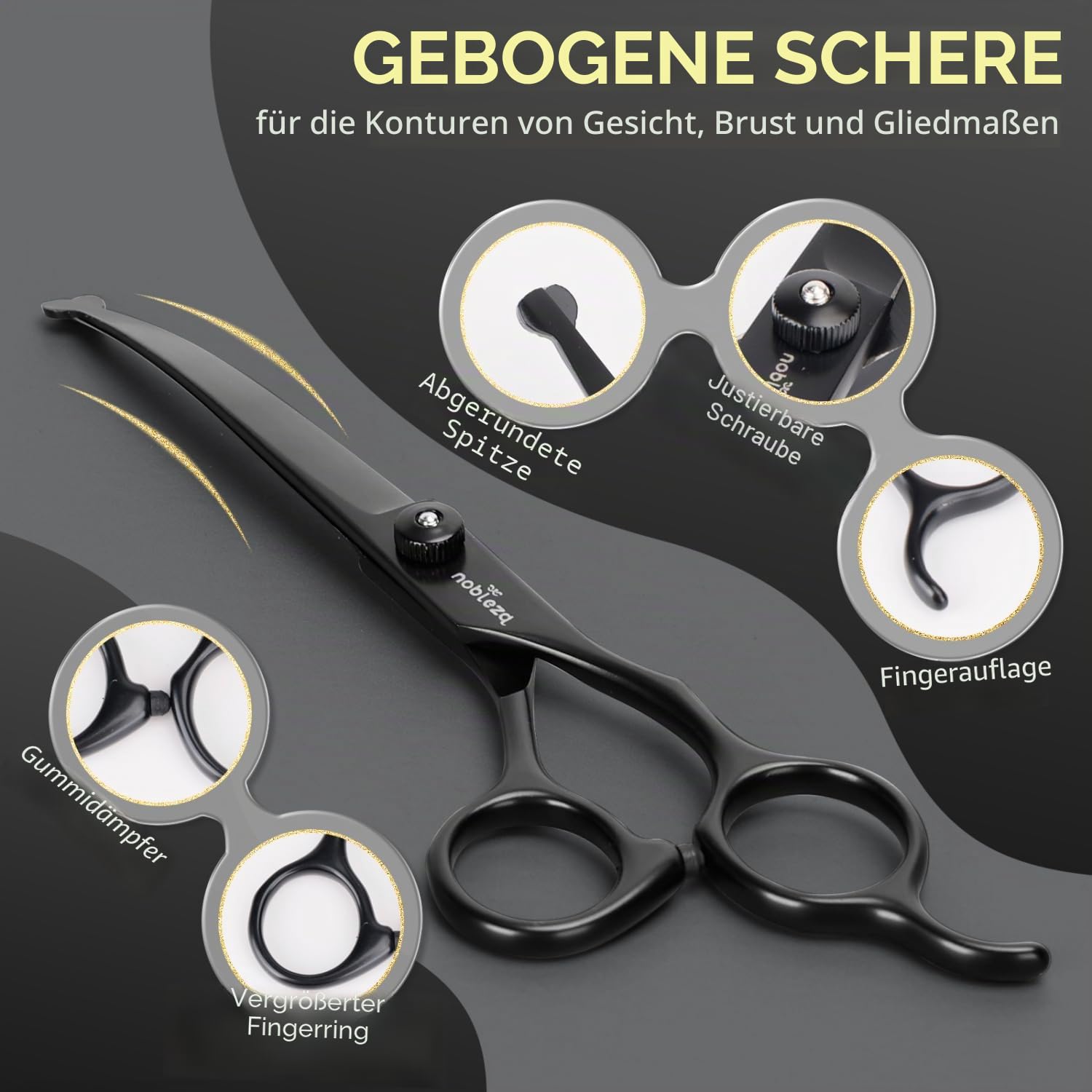 Nobleza Hundeschere Set Profi, 6 in 1 Hundehaare Schneiden, 4CR Edelstahl Hunde Schere Fellschere mit Rundspitze, Inkl Effilierschere, Gerade und Gebogene Schere, Fellpflegekamm, für Katze Haustier