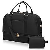 Travel Duffle Bag for Women, BAHIWOM Weekender Bag with Shoe Compartment and Cosmetic Bag, Carry on Overnight Bag with Wet Pocket Tote Gym Bag for Travel Yoga Sports Airplanes, Black