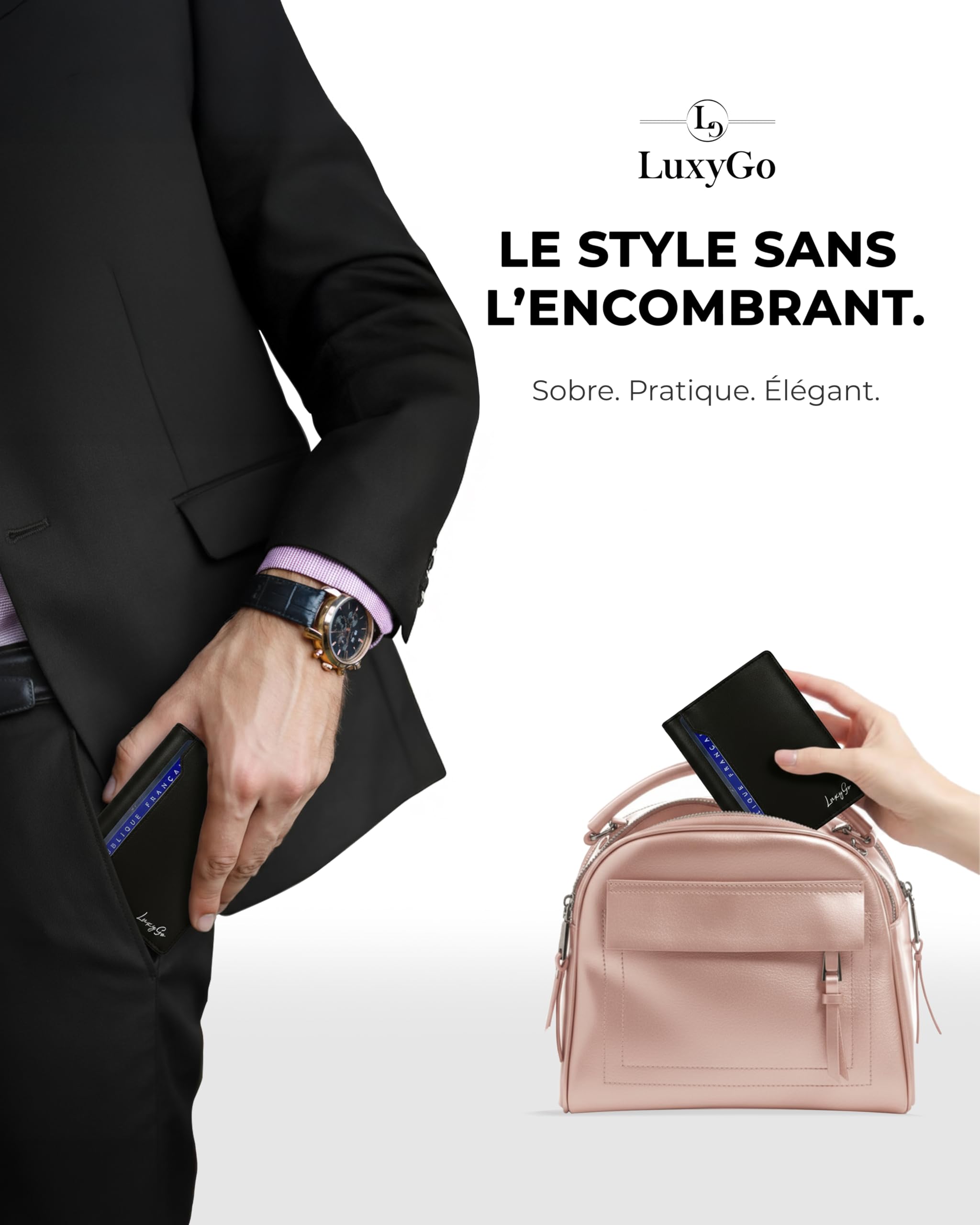 LuxyGo Portefeuille Homme en Cuir Véritable – Porte-Cartes Compact Anti-Piratage RFID – Protection Cartes Bancaires sans Contact – Carte Identité Française et Permis de Conduire – 11 Emplacements