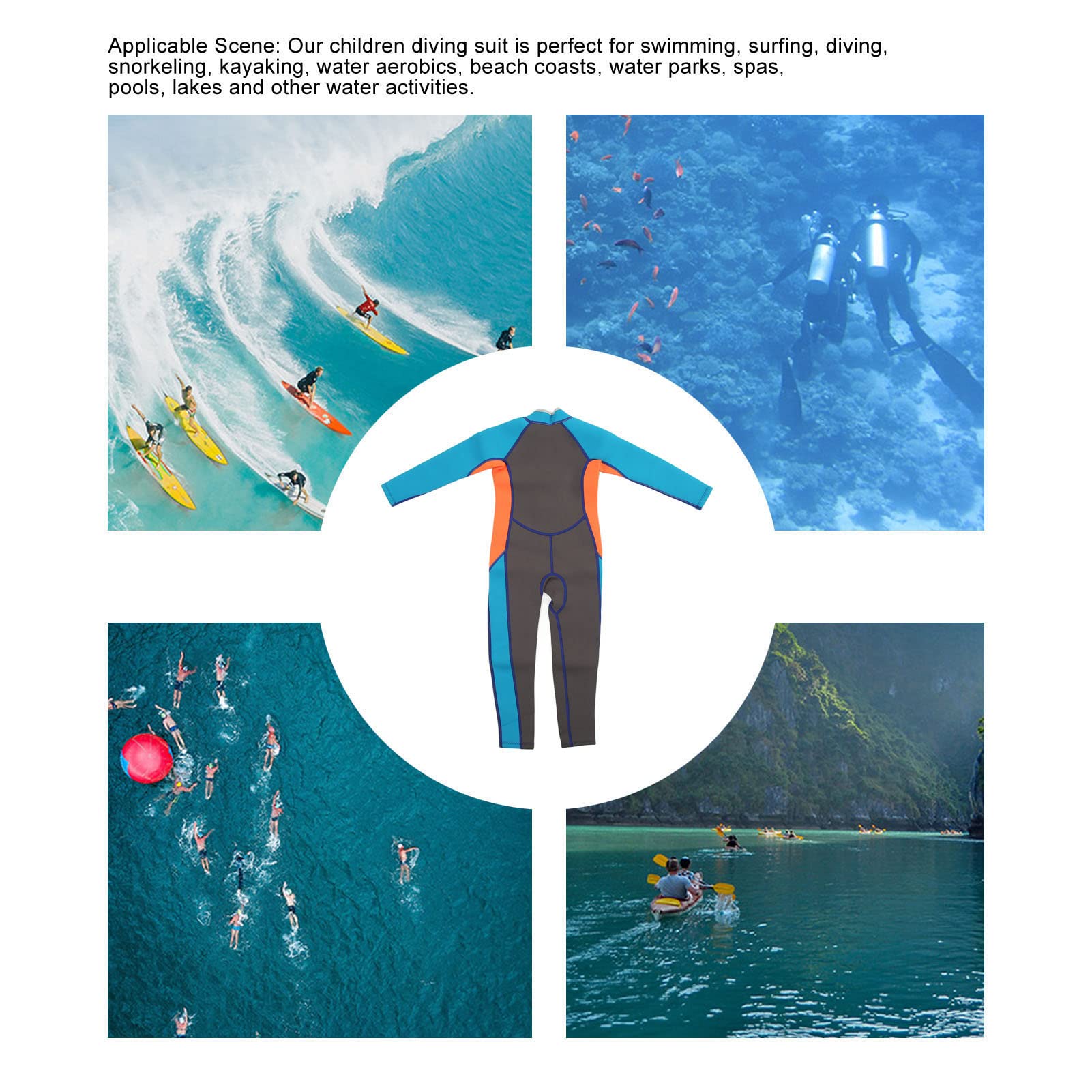 Kids Wetsuit, Keep Warm Bright Color Long Sleeve Kids Wetsuit Long Sleeve Sun Proof for Water Sports (Size 6)