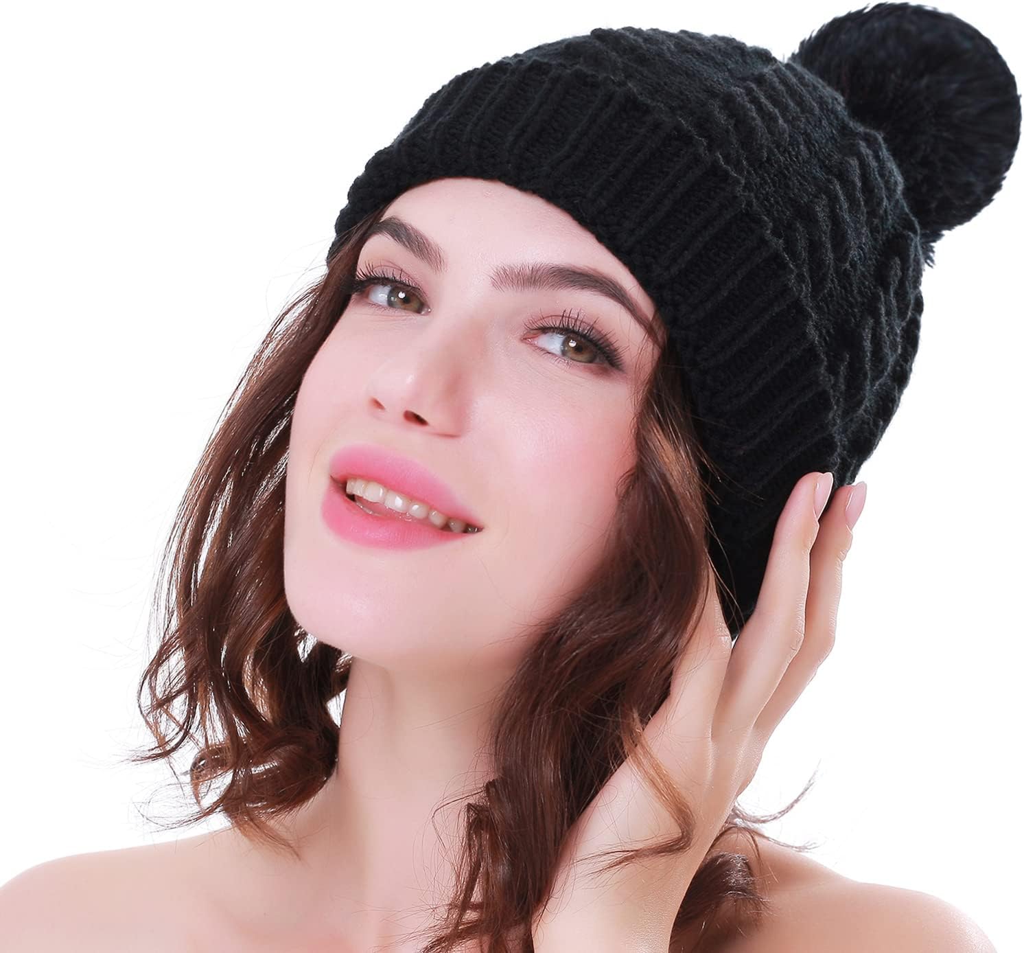 Women's Winter Beanie Warm Fleece Lining - Thick Slouchy Cable Knit Skull Hat Ski Cap - Image 7