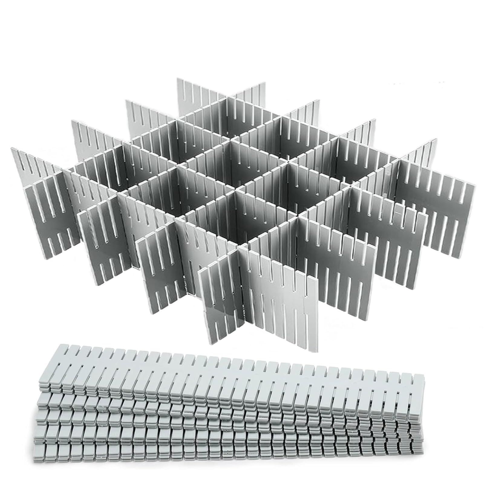 KHOMEMMM 16Pcs Drawer Dividers Organizers Adjustable Drawer Organizer Kitchen Tidying DIY Storage Organizer Separator for Socks Underwear Lingerie Makeup Bedroom Office Storage (Grey 16Pcs)