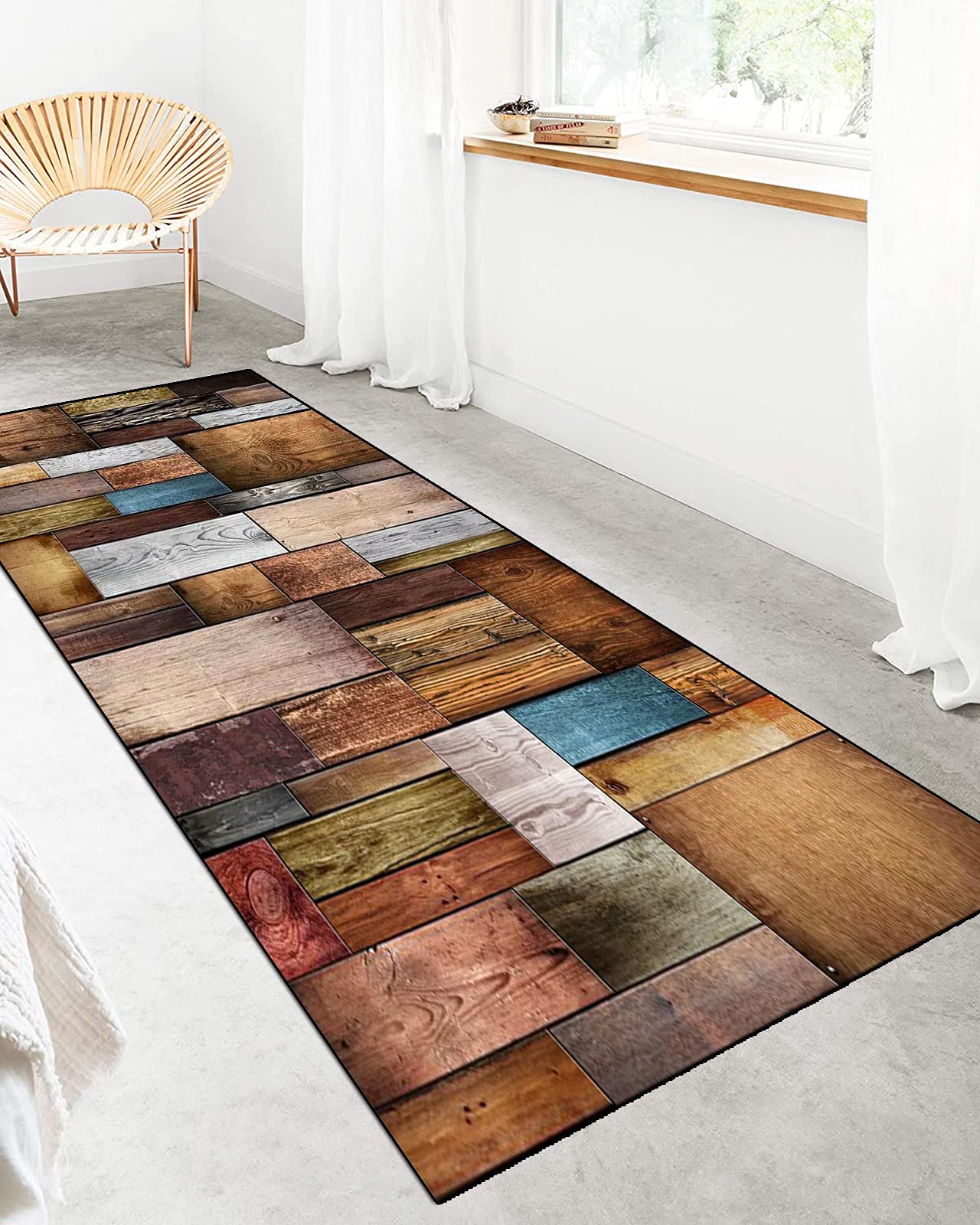 Teppich Läufer Flur 90x210cm Küche Schlafzimmer Teppichläufer rutschfest Küchenläufer Wohnzimmer Waschbar Meterware KüchenTeppich Korridor Teppich Modern Polyester, Anpassbare Größe