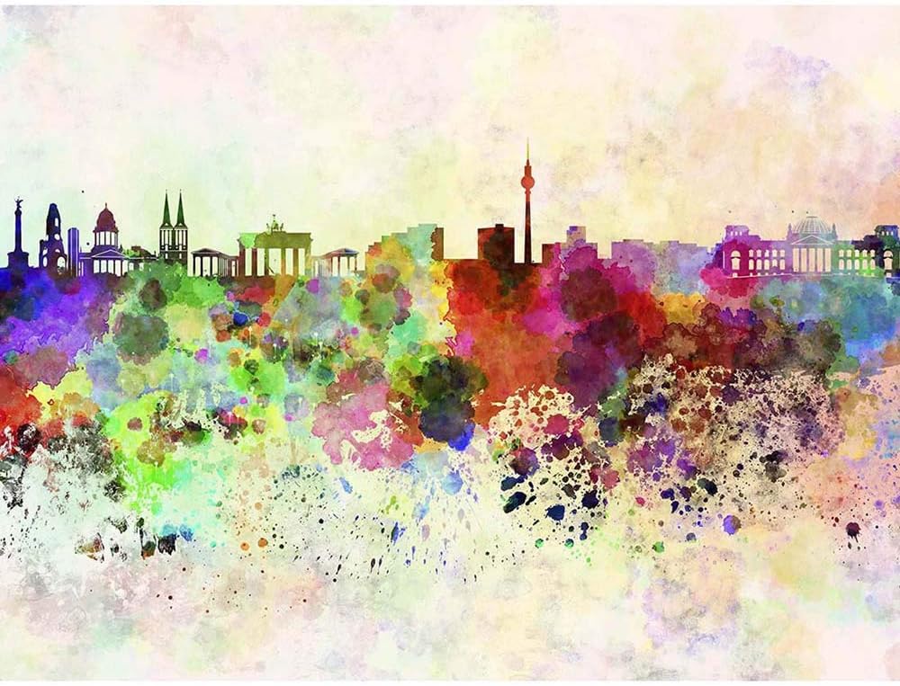 Wee Blue Coo Painting Illustration Cityscape Paint Splash Skyline Berlin Art Print Poster Wall Decor 12X16 Inch