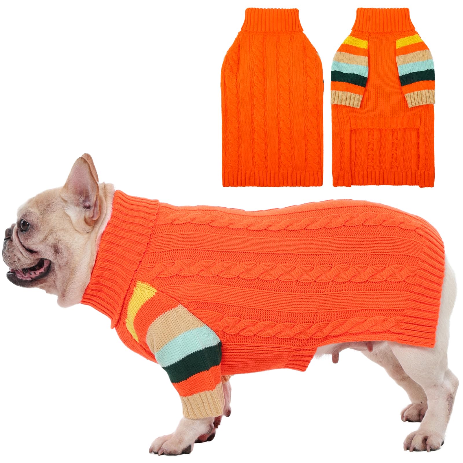 OUOBOB Dog Jumper, Winter Warm Sweaters for Large Size Dogs, Stretchy Knitted Pullover Dog Sweater for Christmas Thanksgiving, Autumn Pet Knitwear Boston Terrier, Frenchie, Orange L — image 1