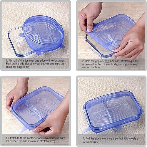 Miniatura 6 de Adpartner Tapas elásticas de silicona, sin BPA, fundas elásticas de silicona para alimentos, tapa reutilizable y duradera para cuencos, latas y