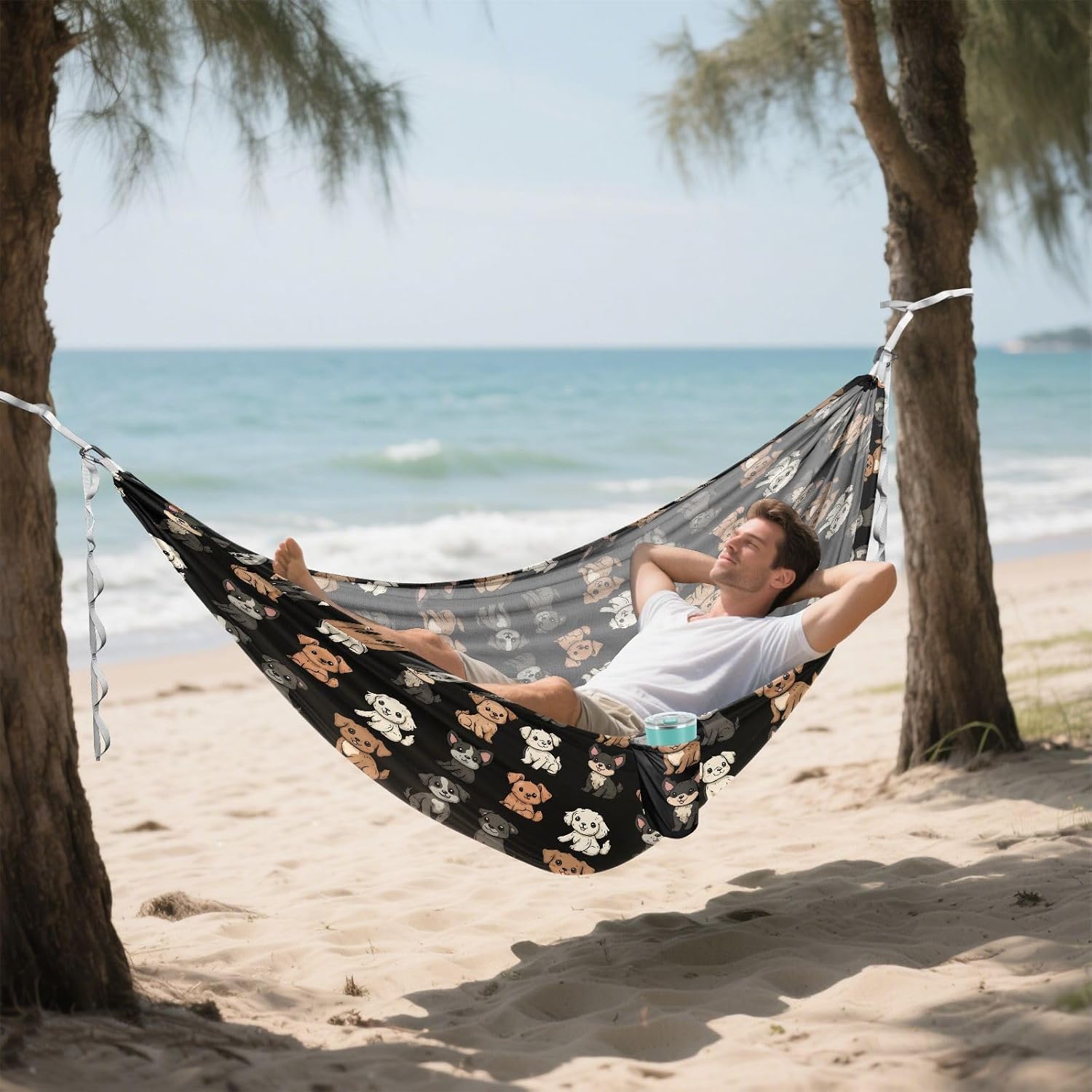 ALAZA Cute Puppy Dogs Print Camping Hammocks Single or 2 Person 500 lbs Portable Parachute Travel Hammock w/Tree Straps for Hiking Backpacking Indoor Outdoor