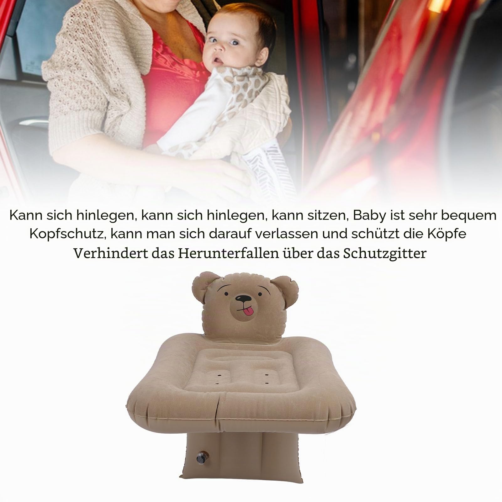 Cartoon-Bär-aufblasbares Autobett, abnehmbarer Sicherheitsgurt, aufblasbares Reisebett für Kleinkinder