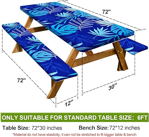 Miniatura 2 de Mantel de mesa de picnic con fundas de banco, 3 piezas, impermeable, resistente al viento, con bolsa con cordón, mesas y asientos rectangulares
