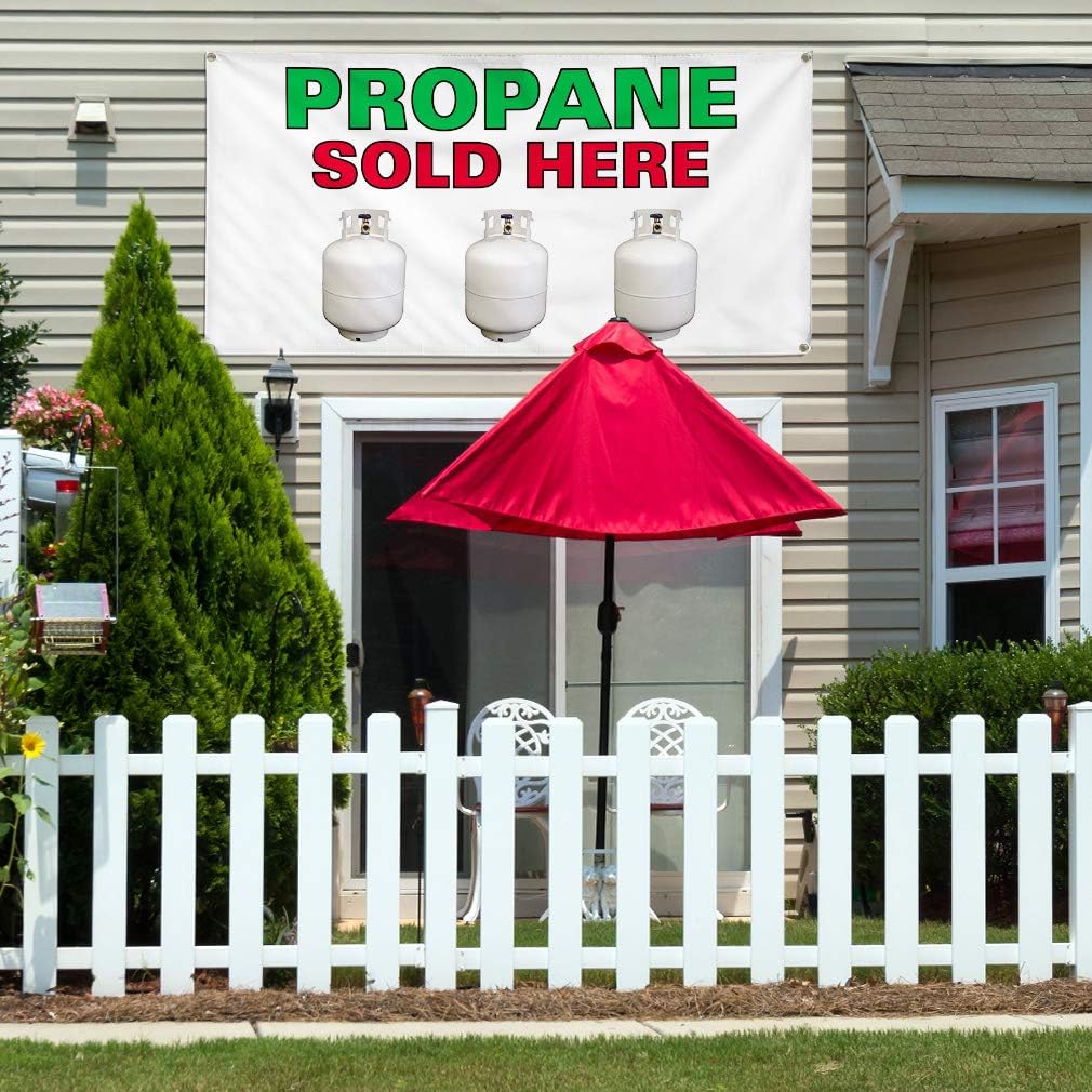 Vinyl Banner Multiple Sizes Propane Sold Here C Advertising Printing Business Outdoor Weatherproof Industrial Yard Signs 4 Grommets 16x40Inches