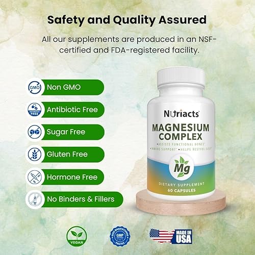 Miniatura 5 de Complejo de magnesio 60 cápsulas energía 4 en 1, estado de ánimo, sueño, apoyo digestivo con aquamina, suave al estómago, fórmula de alta absorción