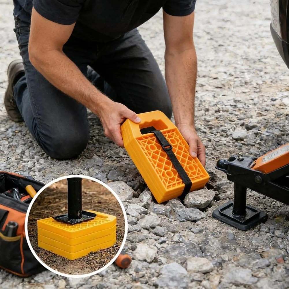 Lot de 4 blocs de nivellement pour véhicule récréatif extérieur pour support de cric de remorque avec traction améliorée sur surfaces douces ou glissantes
