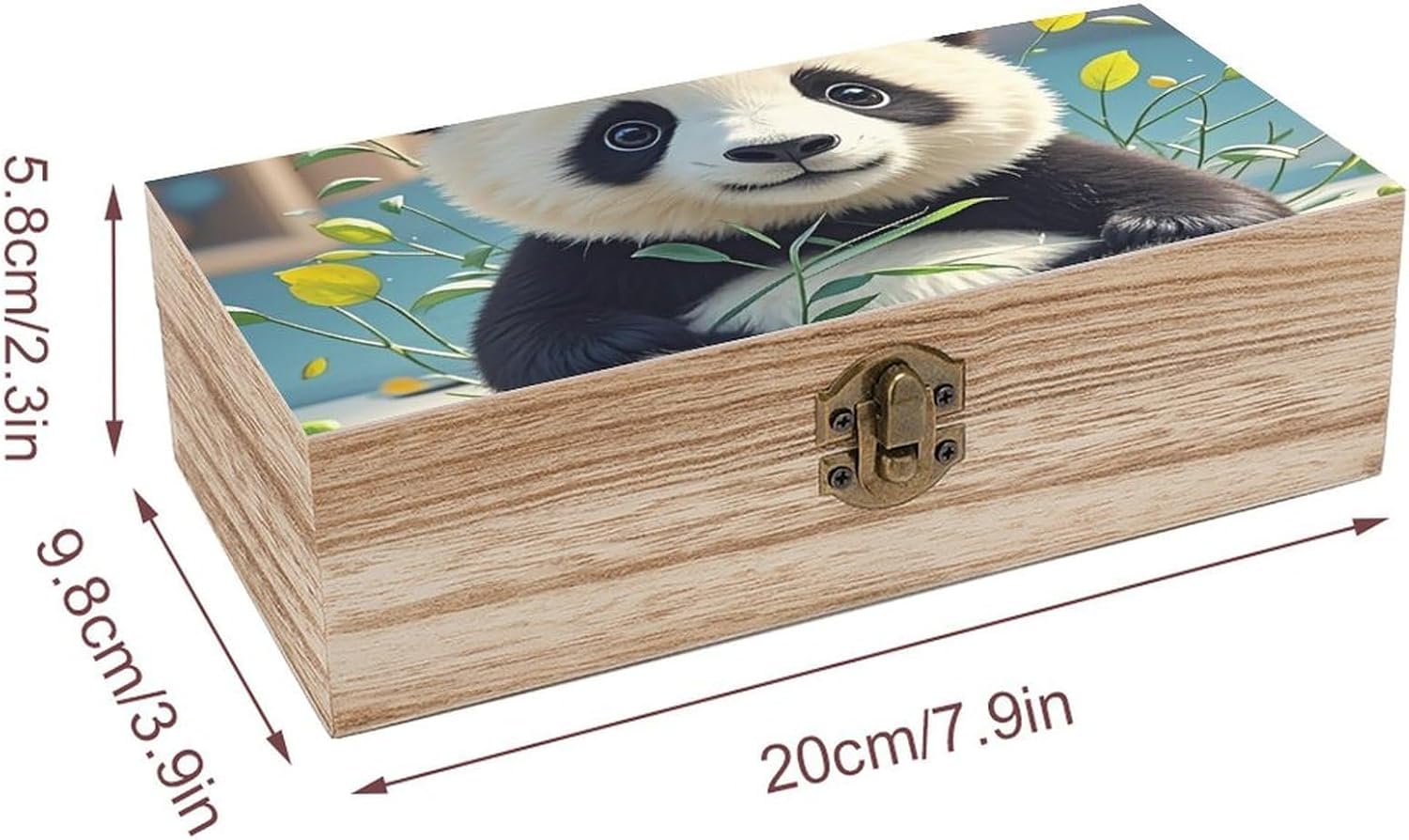 Vintage Wooden Storage Box with Hinged Lid, Cute Black White Panda image 2