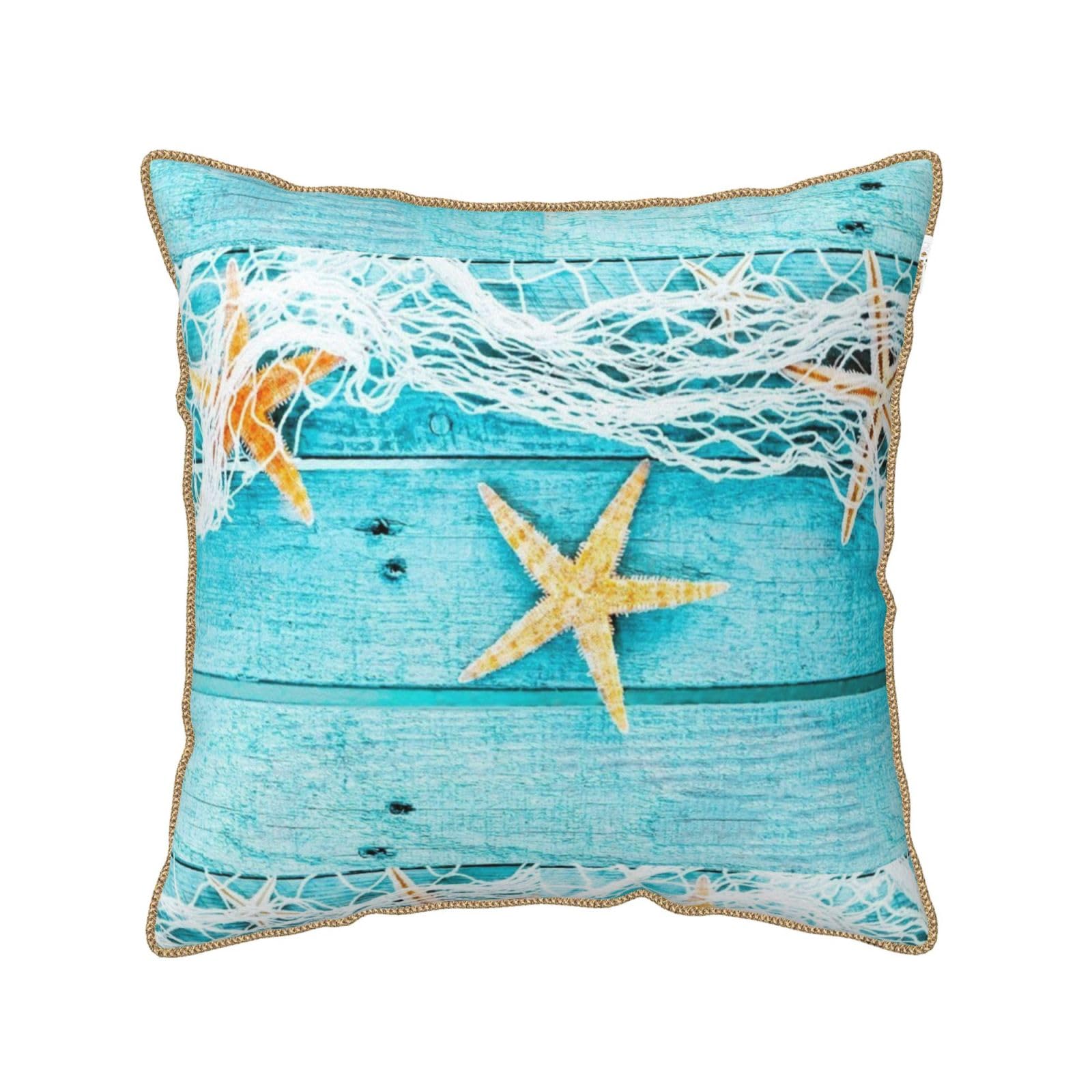 Housse de coussin velours avec imprimé filet de pêche étoile de mer