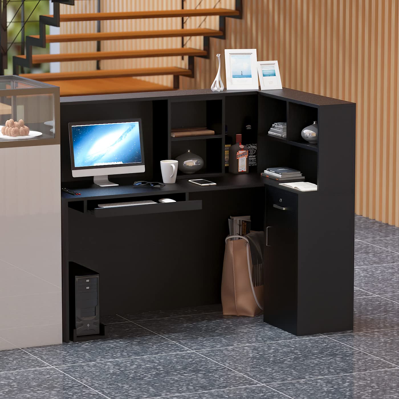 Buy FAMAPY Modern Reception Desk Counter Desk, Large Storage Shelves