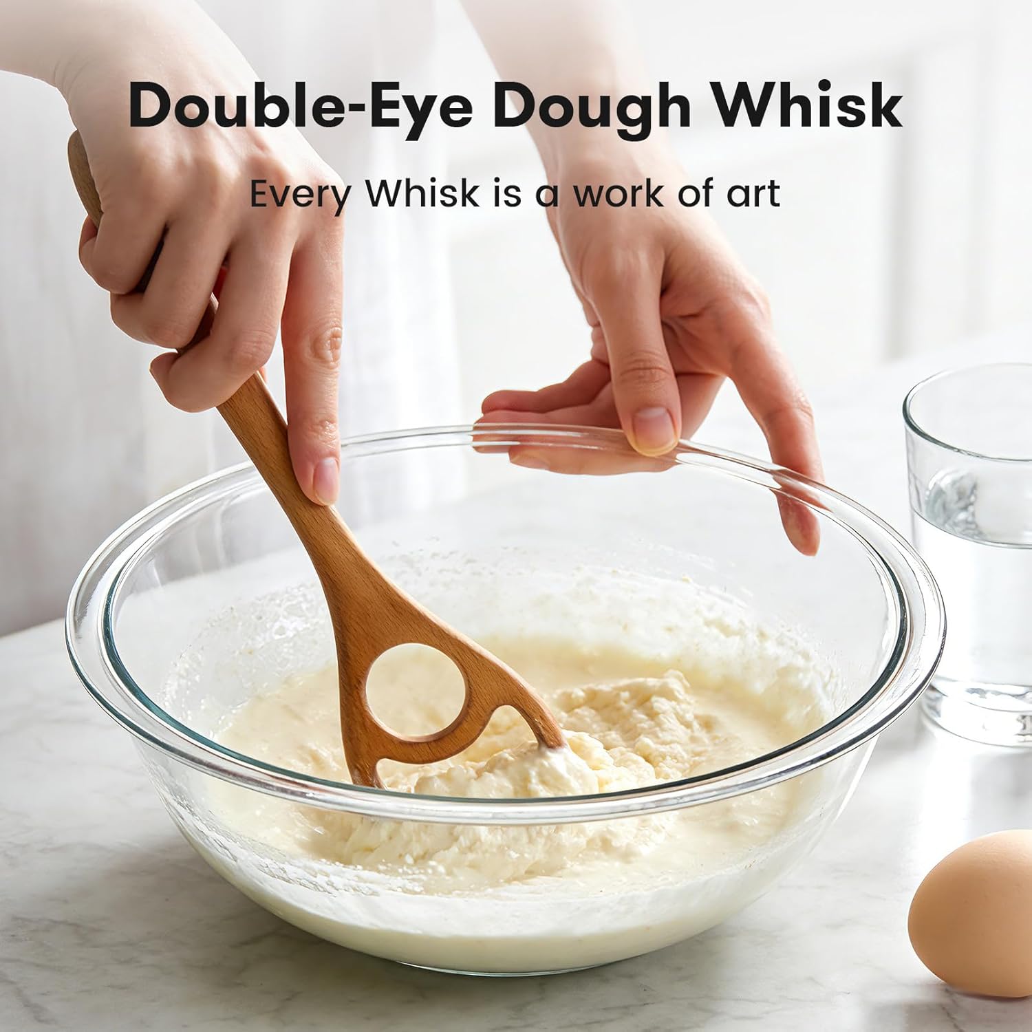 Wooden Danish Dough Whisk - 12.6" Handcrafted Dutch Bread Whisk for Batter, Pizza Dough & Baking - Upgraded One-Piece Sourdough Whisk with Flow-Through Design-2 Pack - Image 4