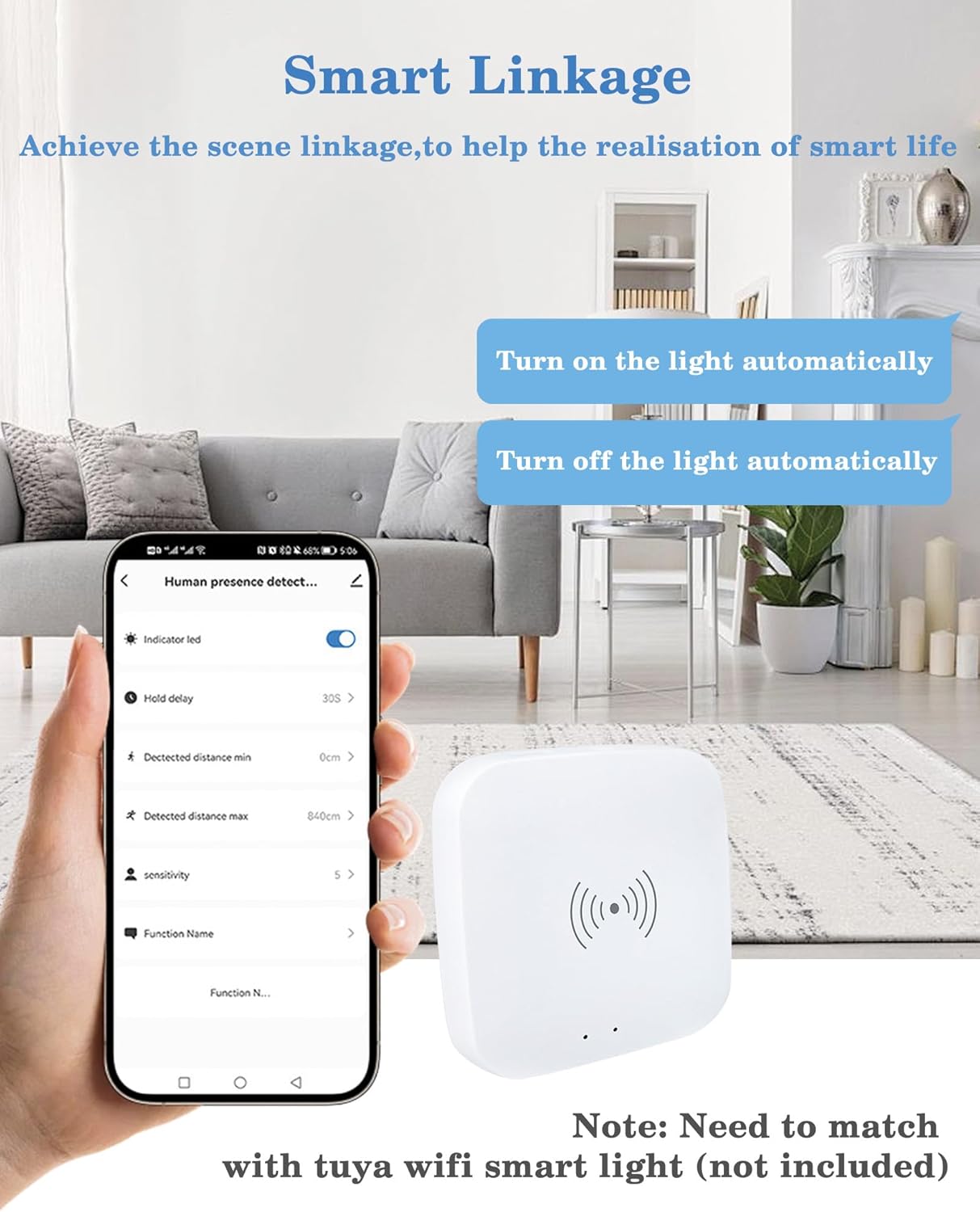 Human Presence Sensor, Compatible with Smart Life and Tuya, Motion Detection for Home Automation, Real-Time Alerts, Easy Setup, WiFi